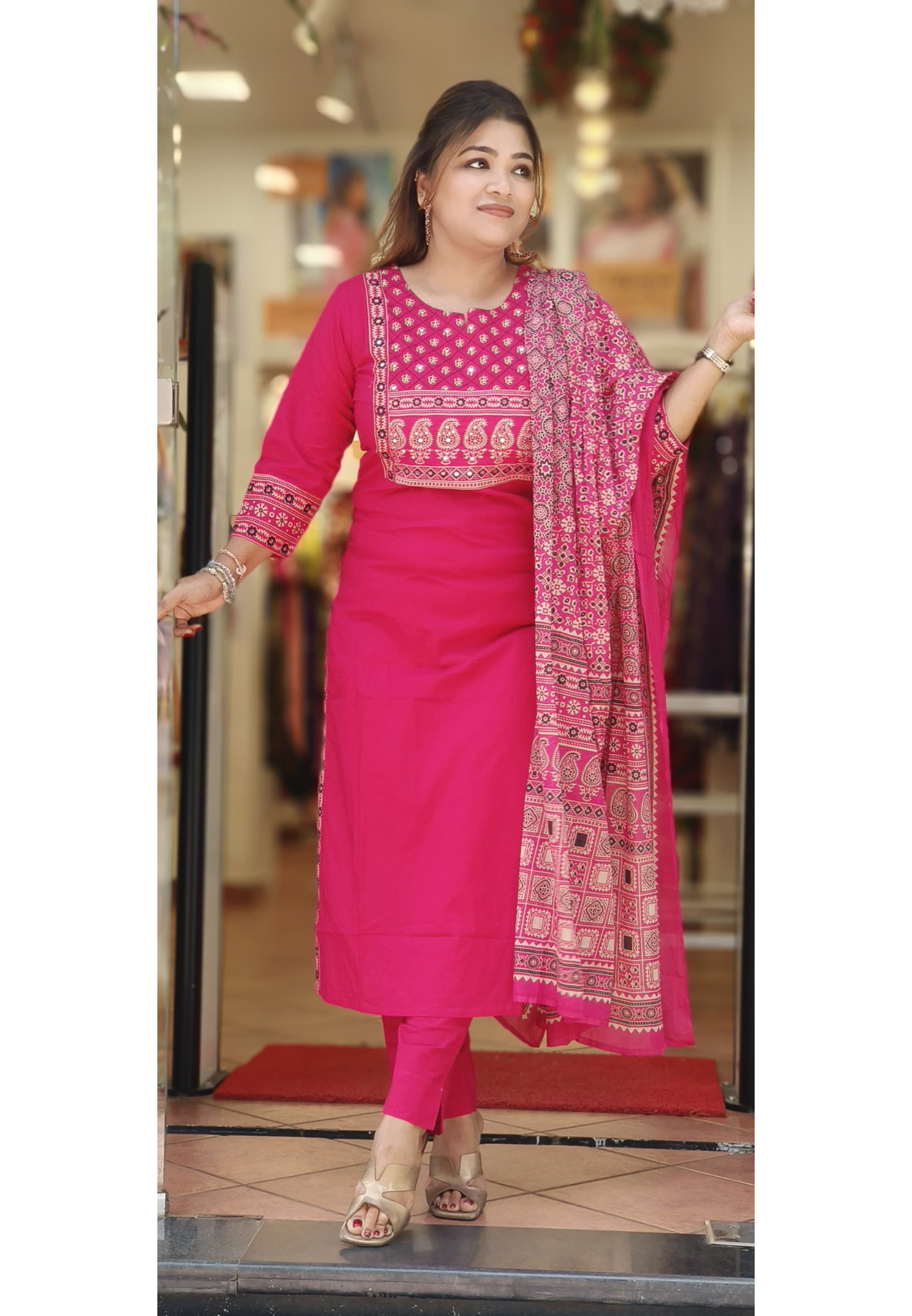 Kalamkari Print Cotton Full Suit Set With Dupatta-10306