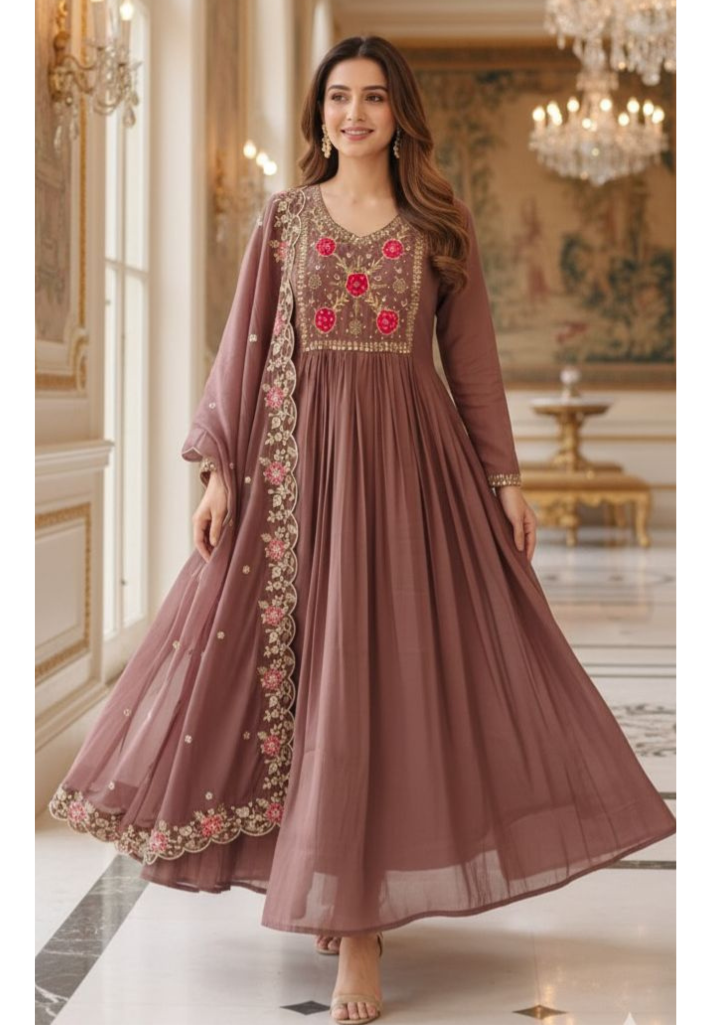 Surat Mul Chanderi Embroidered Neck With Beautiful Embroidered Dupatta-12342