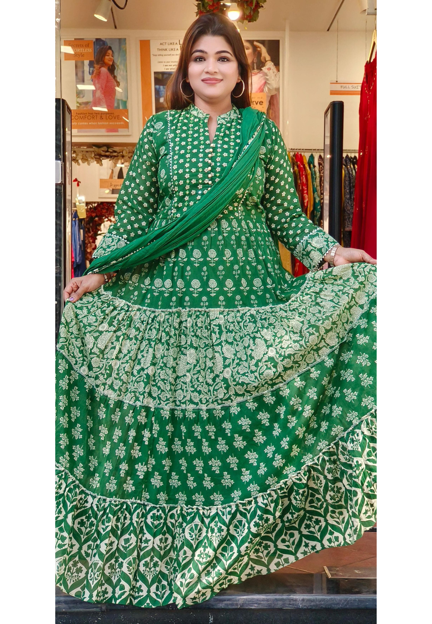 Pure Mul Cotton Floral Printed Floor Length Printed Gown