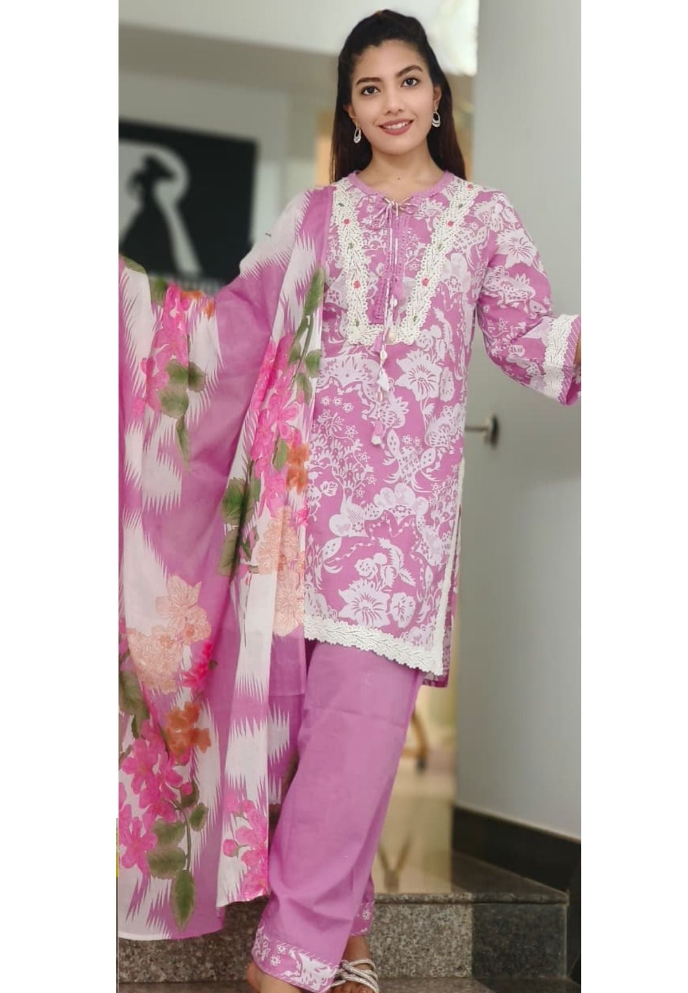 Cotton Printed Full Suit With Farsi Pant 010417