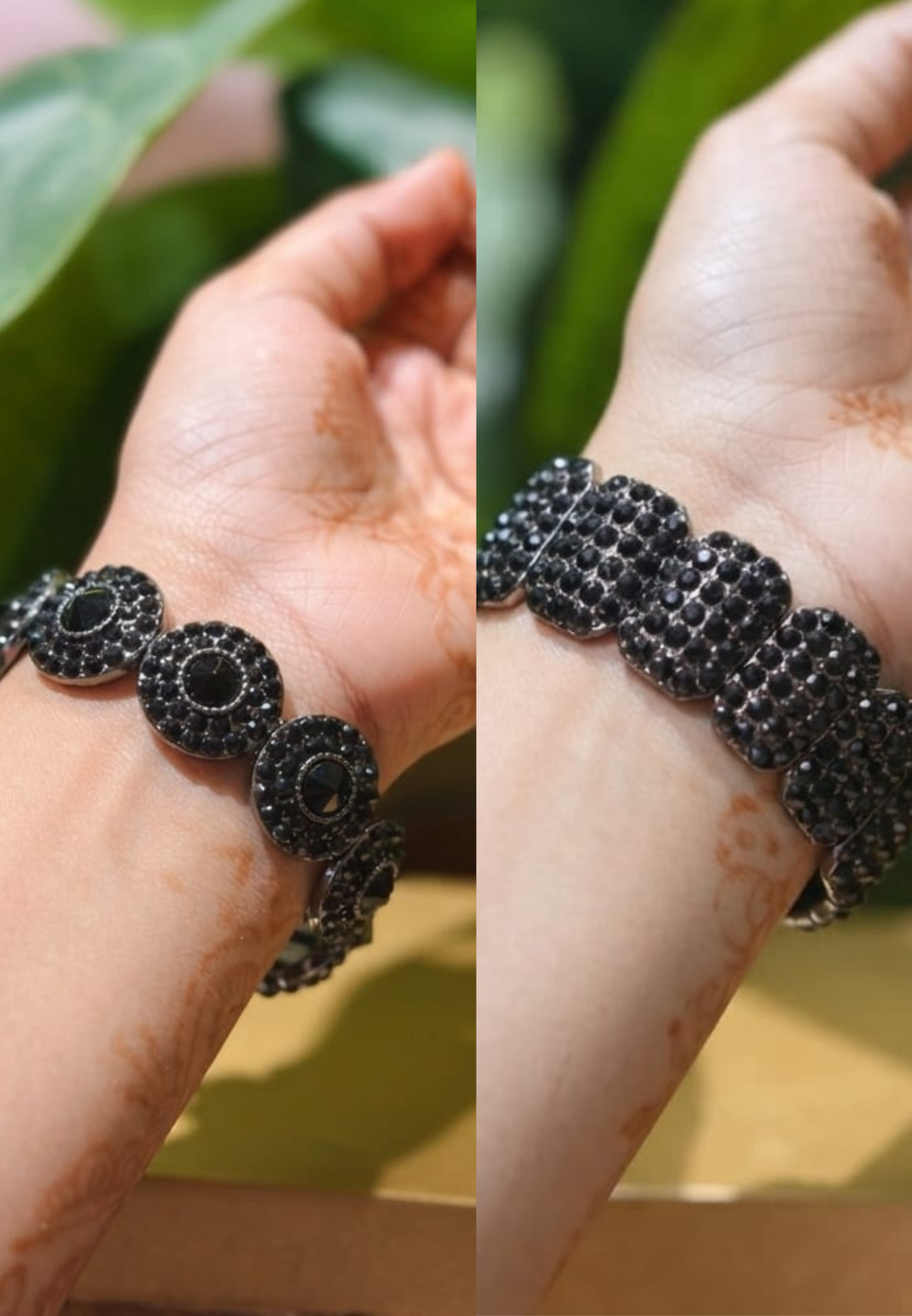 Premium Black Crystal Round Disc Stretch Bracelet –