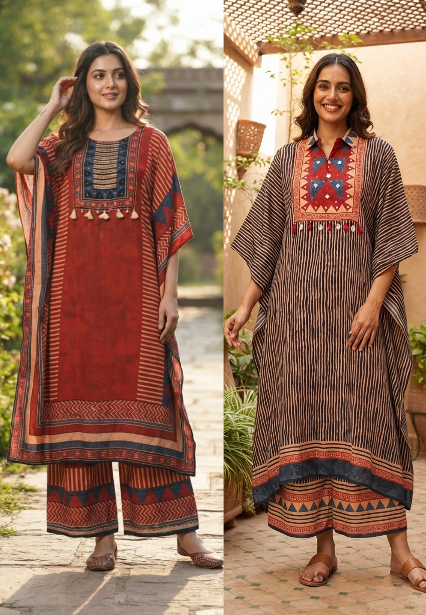Chic & Comfy Muslin Kaftan Sets with Matching Bottoms -16097,16096