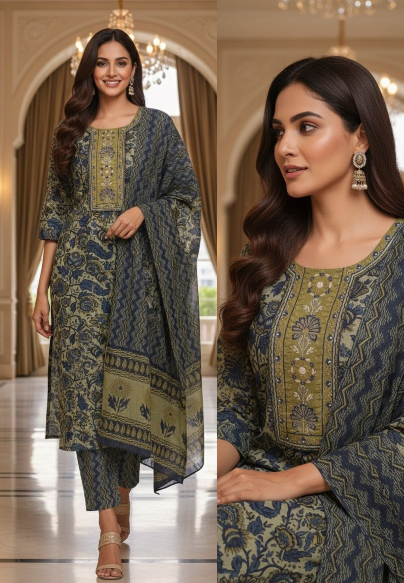 Floral Printed Summer Friendly Cotton Full Suit Set-12301,12300