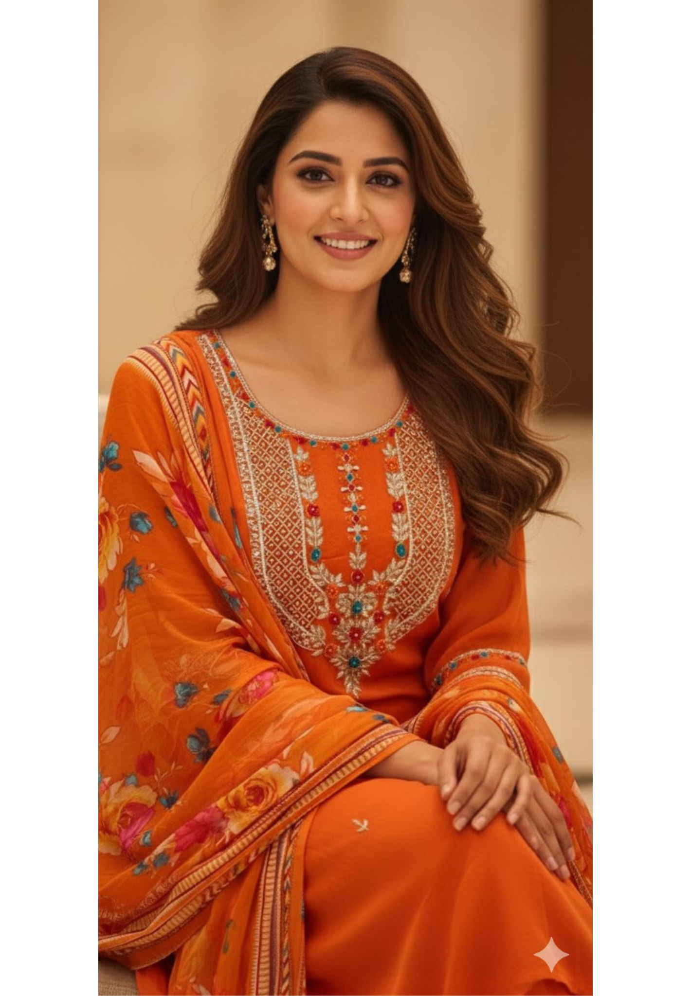 Sequin Placement With Thread Sticth Work Bright A-Line Full Suit Set With Dupatta In Georgette Fabric- 12959