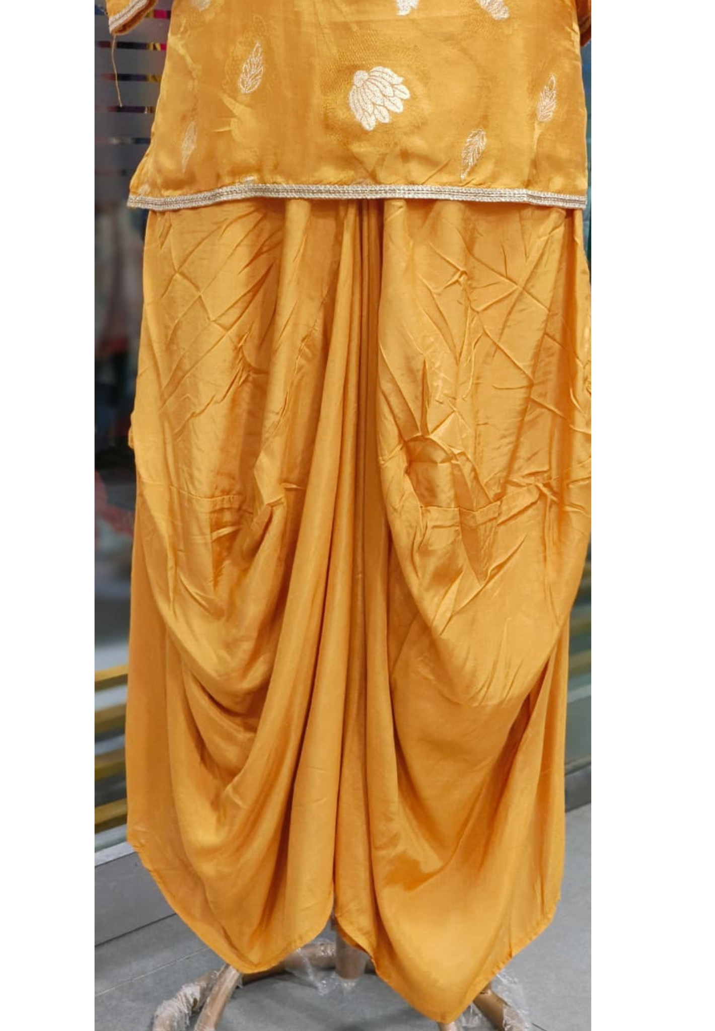 Tissue In Brocade Touch Mandarin Collared Kurta With Cowl Style Skirt With Minimal Border In Silk Fabric- 11816, 11815
