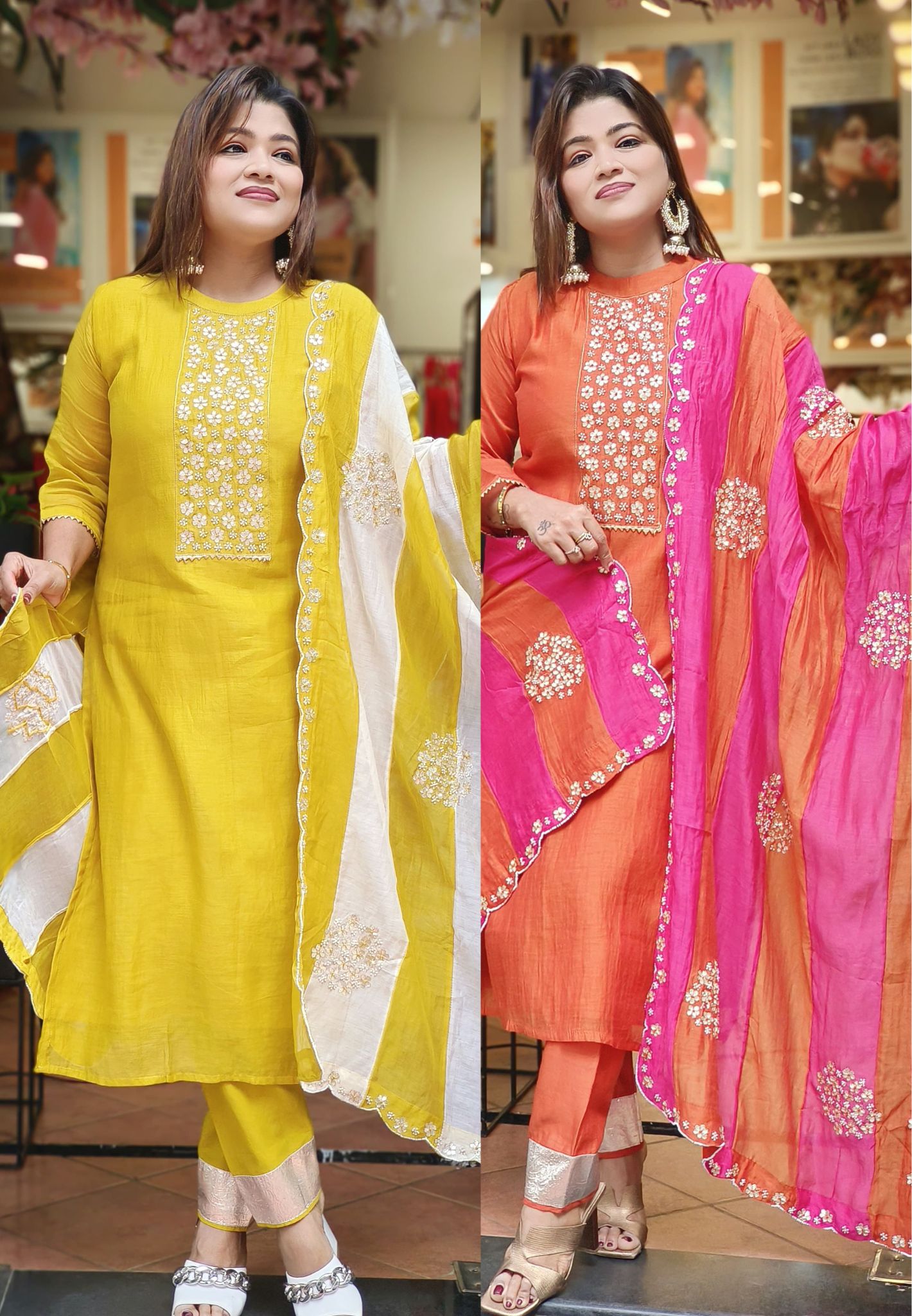 Beautiful Pure Chanderi Pearl Gotta Embroidered Full Suit with Embroidered Scalap Dupatta-06490