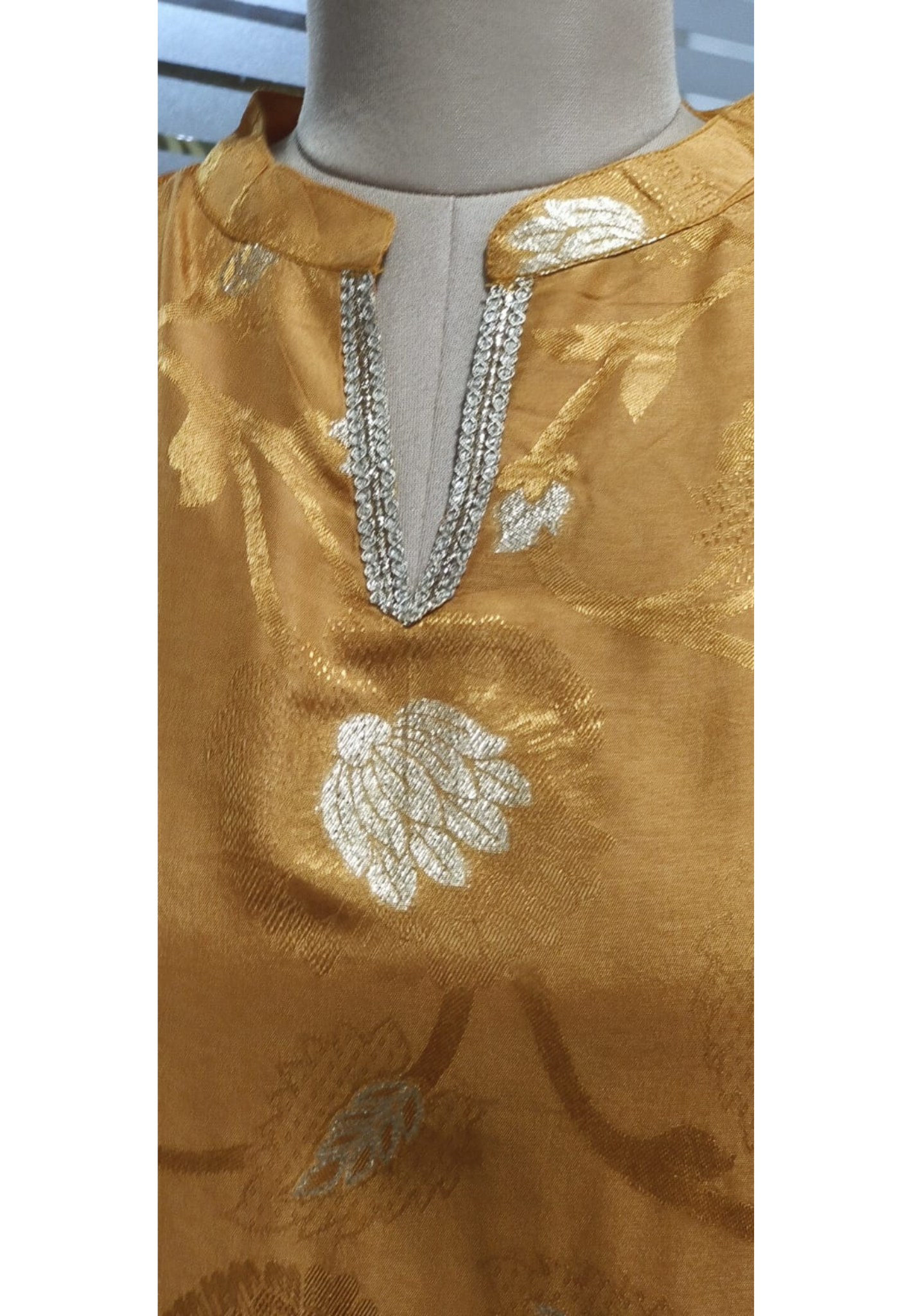 Tissue In Brocade Touch Mandarin Collared Kurta With Cowl Style Skirt With Minimal Border In Silk Fabric- 11816, 11815
