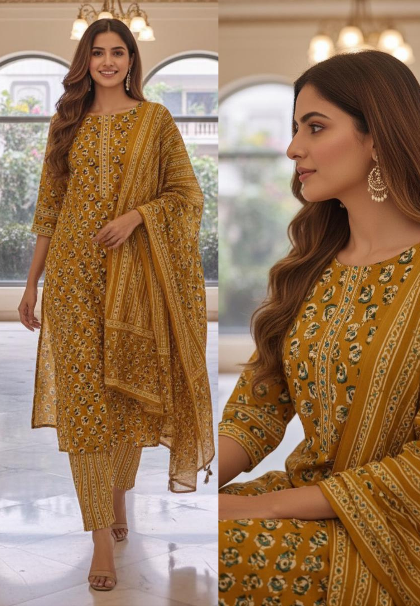 Hand Block Cotton Printed Kurta Pant With Dupatta-12240