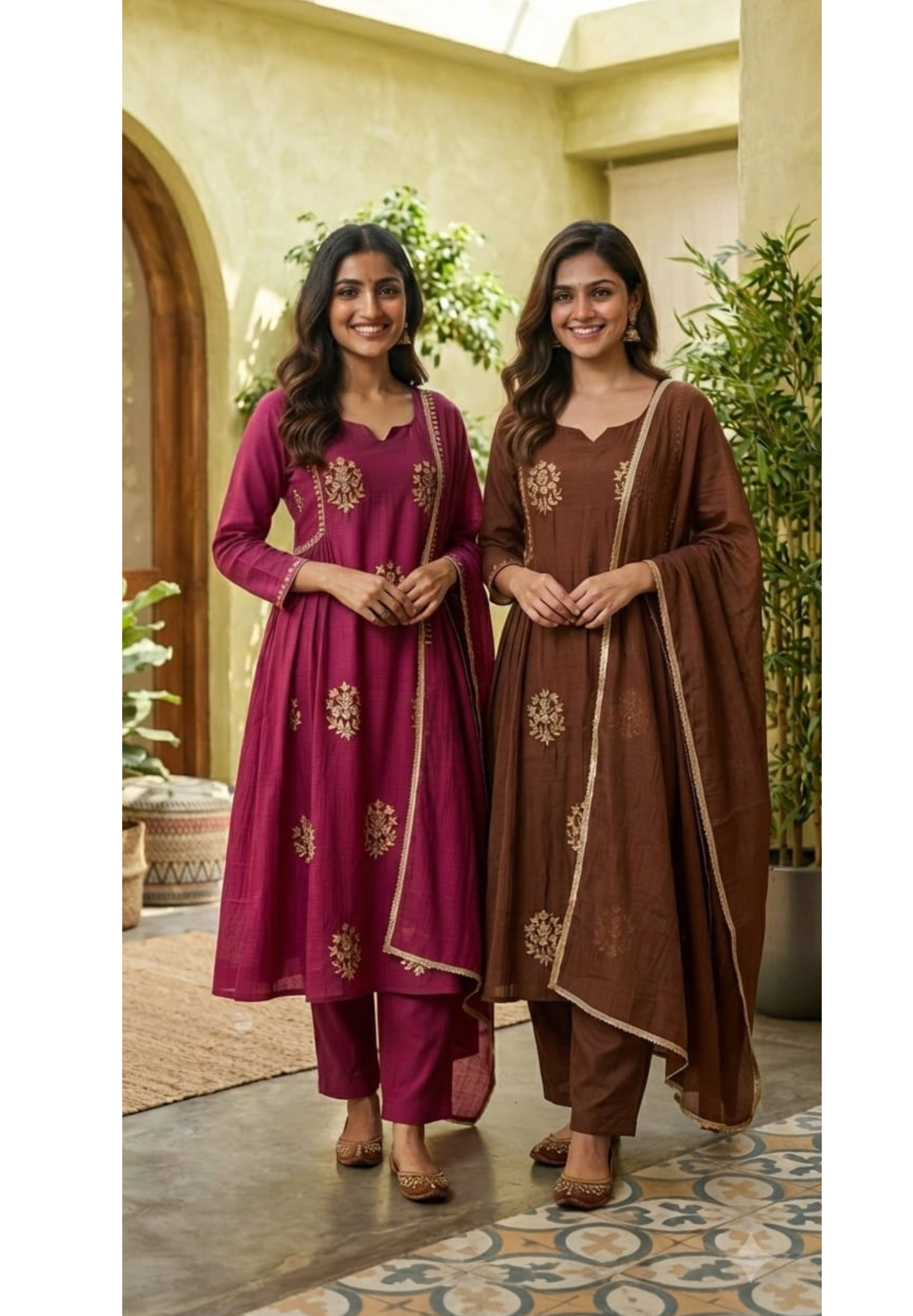 Crush Surat Mul-Chanderi Embroidered Side Pleated A-Line Full Suit Set with Dupatta- 15423