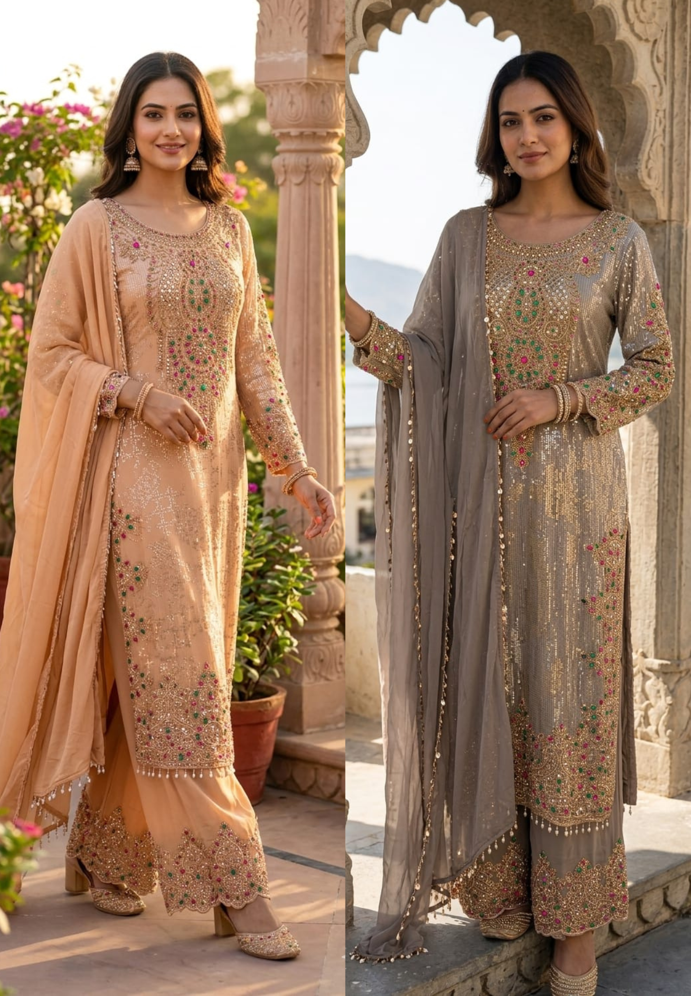 Premium Sequin, Stone & Handwork Embellished Designer Party Wear Full set-14841
