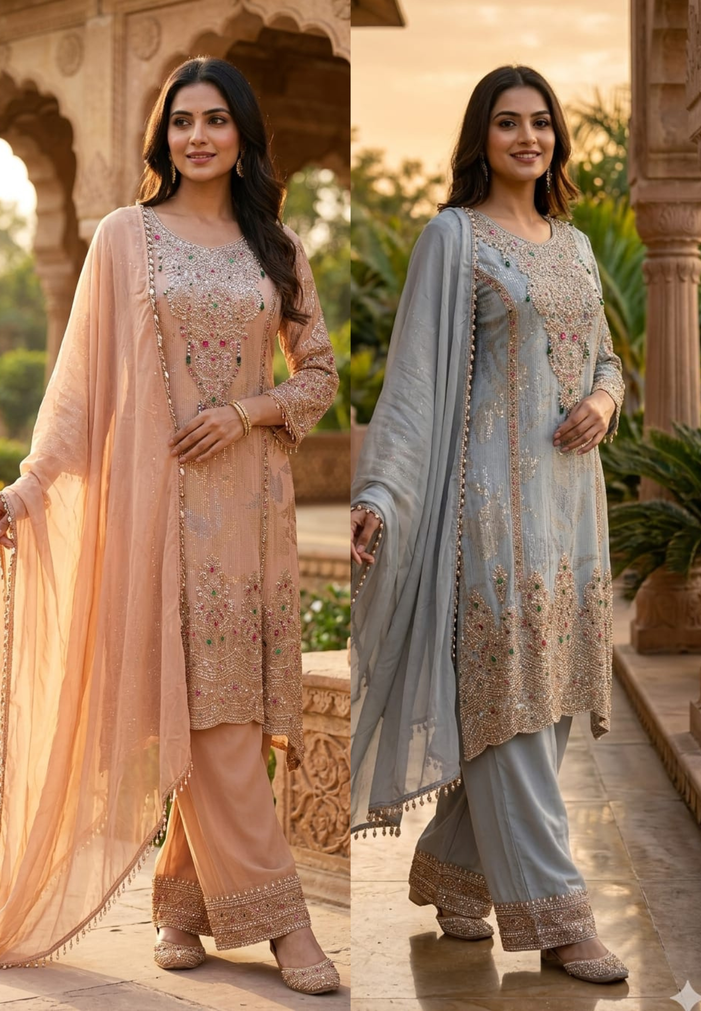 Noor-E-Zareen Premium Heavy Hand Embroidered Sequin & Stone Work Kurta Palazzo Set with Dupatta-14475