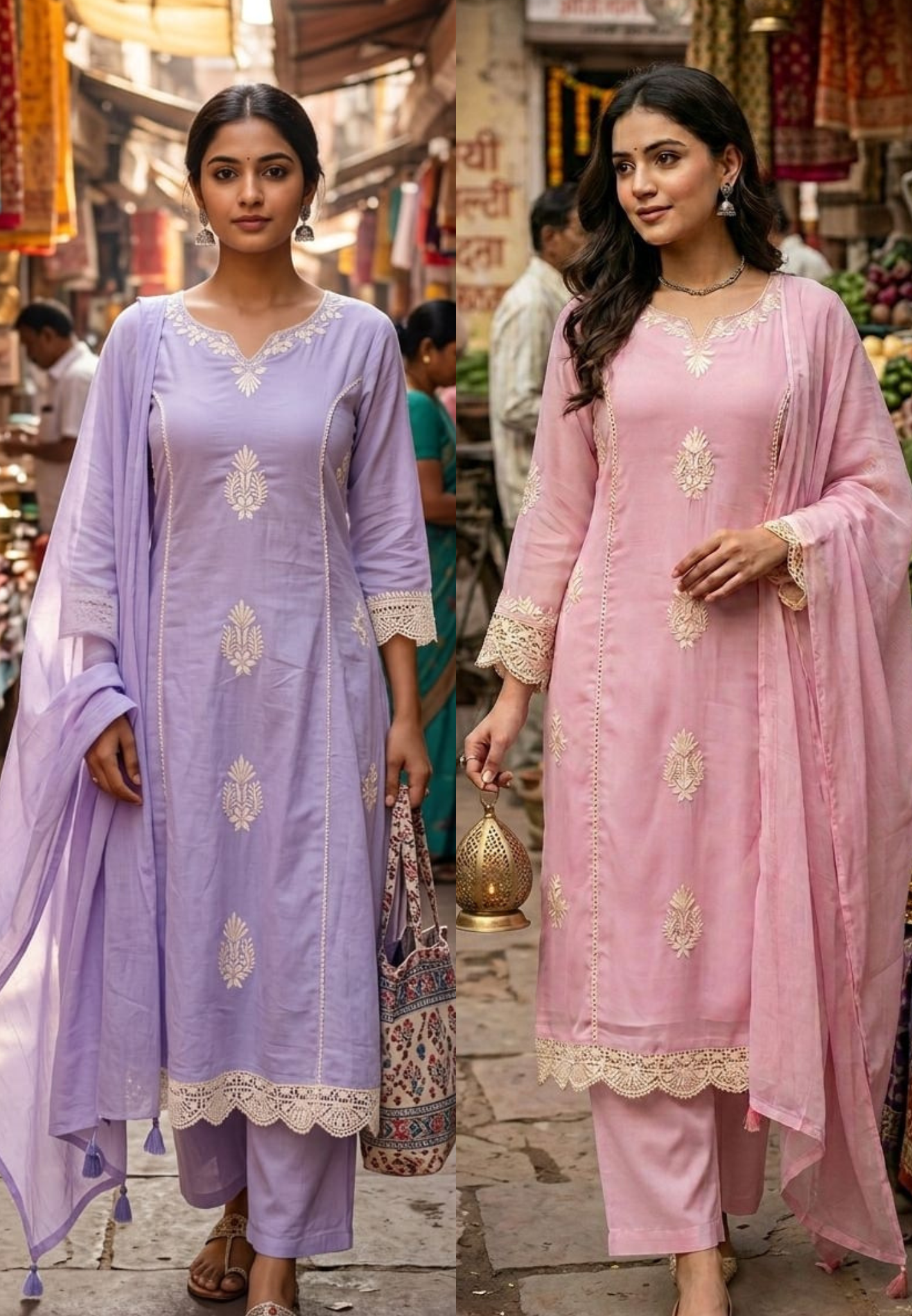 Chikankari Thread Embroidered Pastel Tone Soft A-Line Full Suit Set With Dupatta- 13703