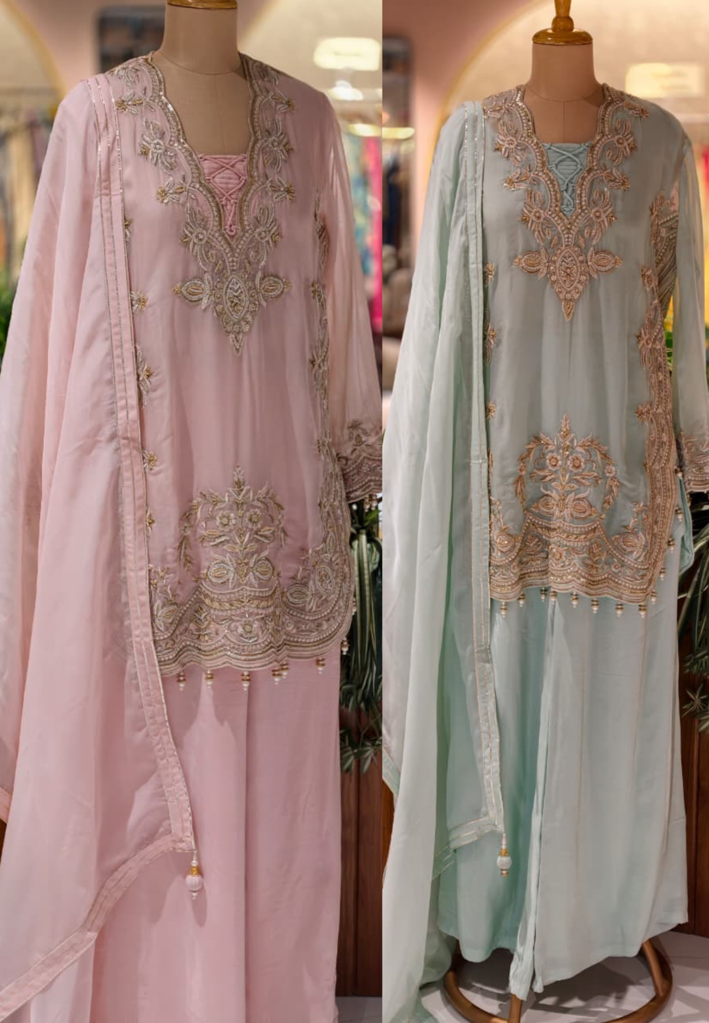 Luxury Designer Embroidered Pakistani Style Kurta Palazzo Set with Dupatta-14887