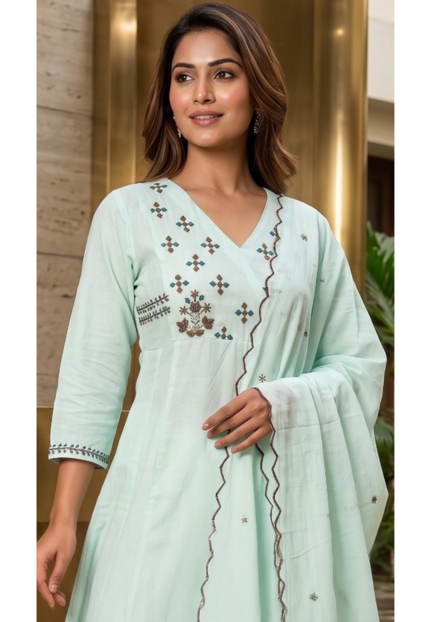 Premium Mul Cotton Delicate Embroidered A-Line Full Suit Set with Dupatta- 14893