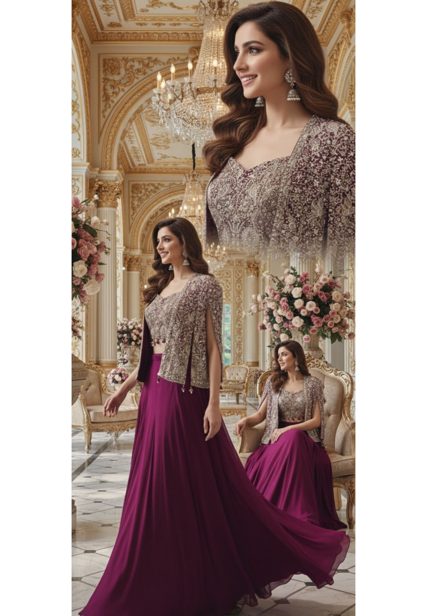 Hand Embroidered Open Jacket Crop Top With Loose Palazzo Bottom