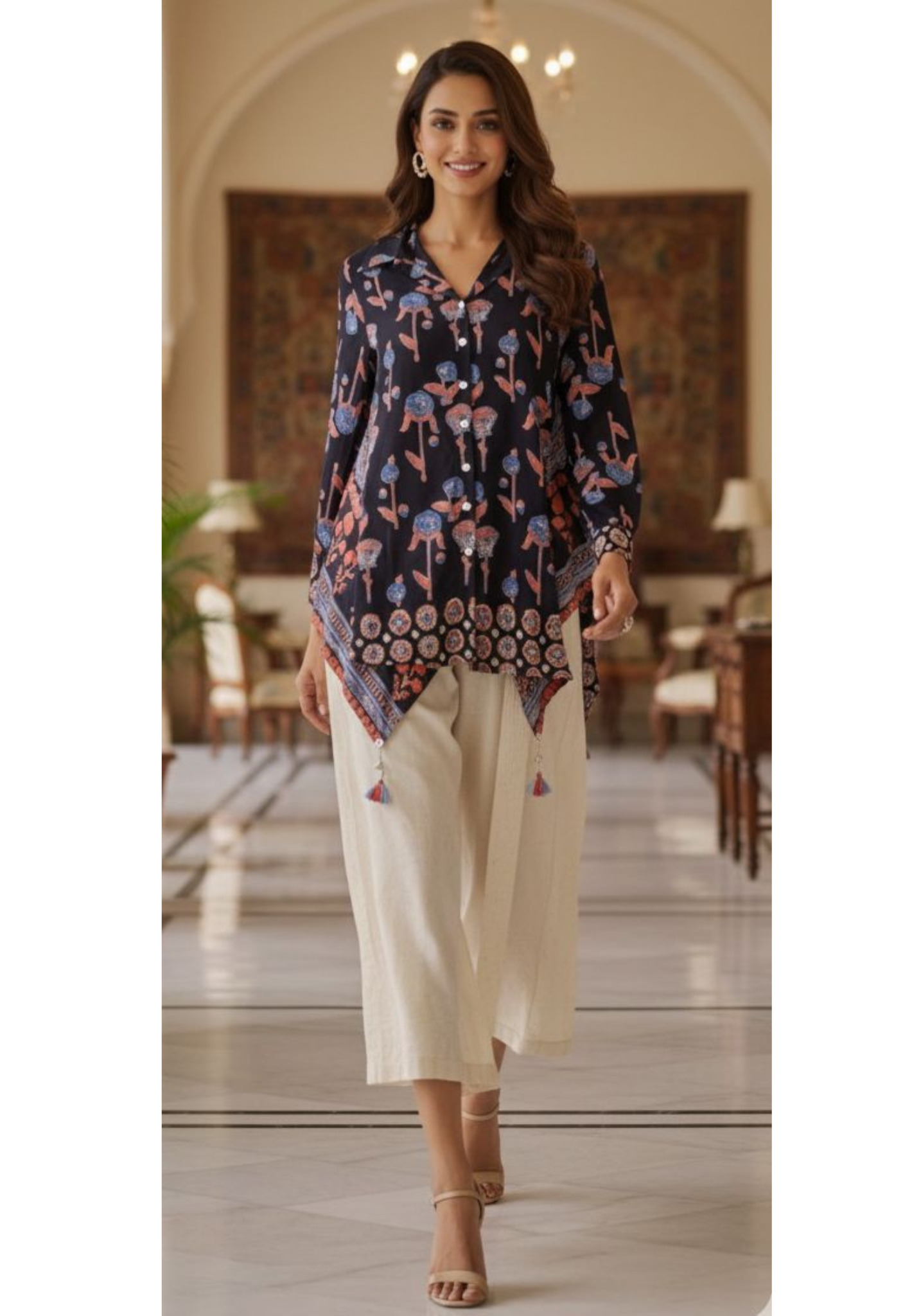 Stylish Printed Top in Muslin Fabric With Flex Cotton Loose Pant -11360