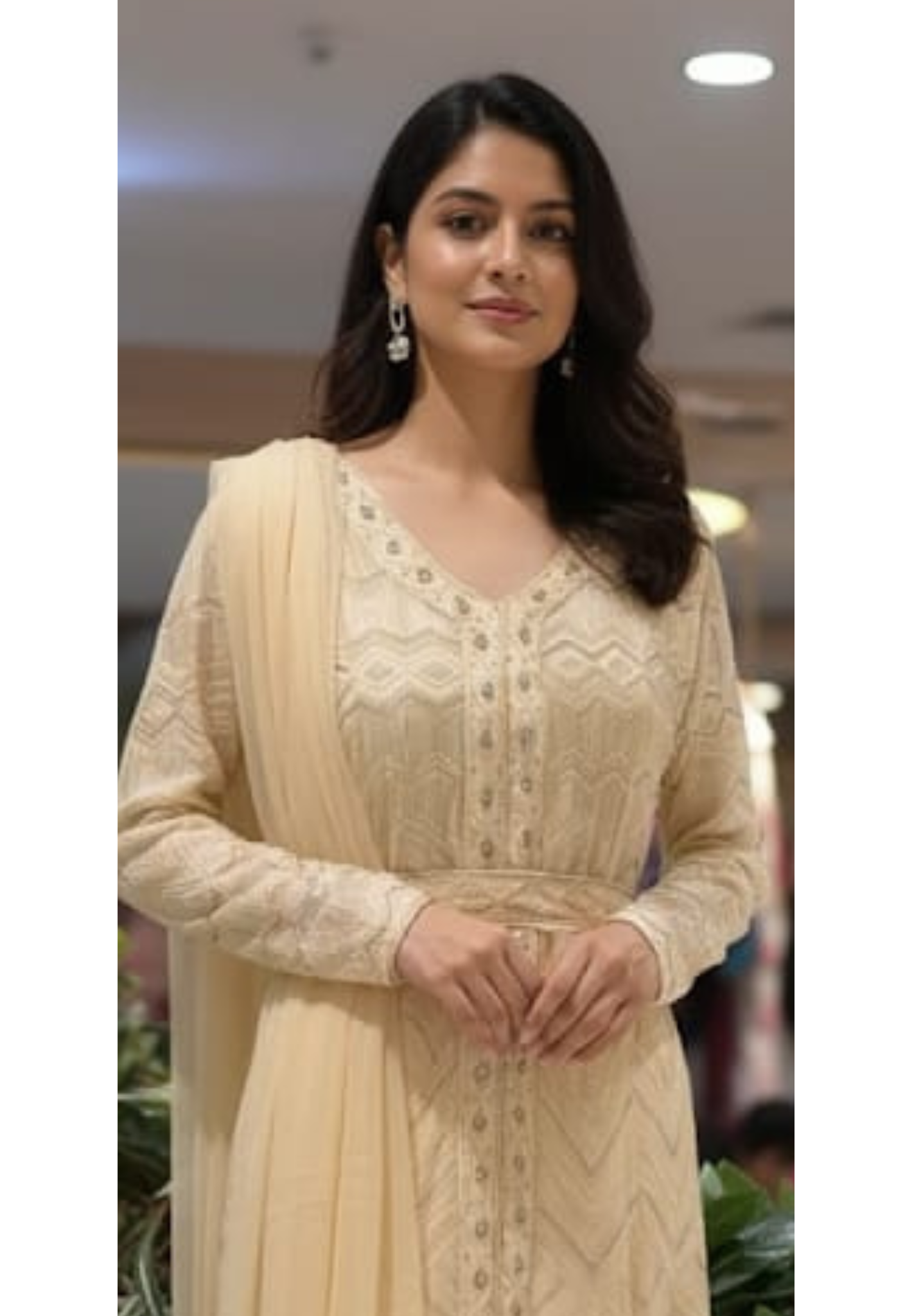 Elegant Pastel Yellow Sequin Embellishments Faux Georgette Lucknowi Style Full Suit Set - 13676