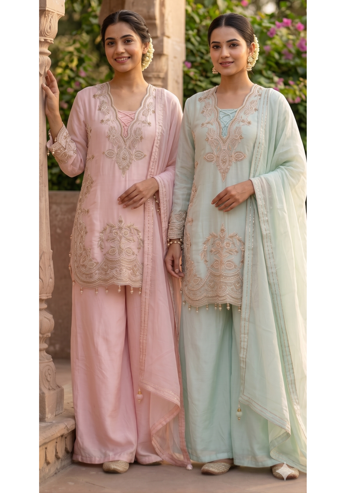 Luxury Designer Embroidered Pakistani Style Kurta Palazzo Set with Dupatta-14887
