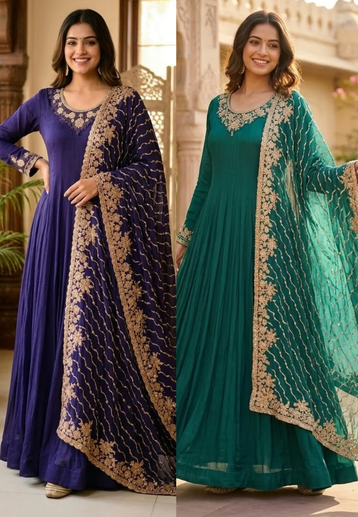 Chinon Panel Anarkali Suit with Heavy Cut dana Embroidered Dupatta, Elegant Floor-Length 16915