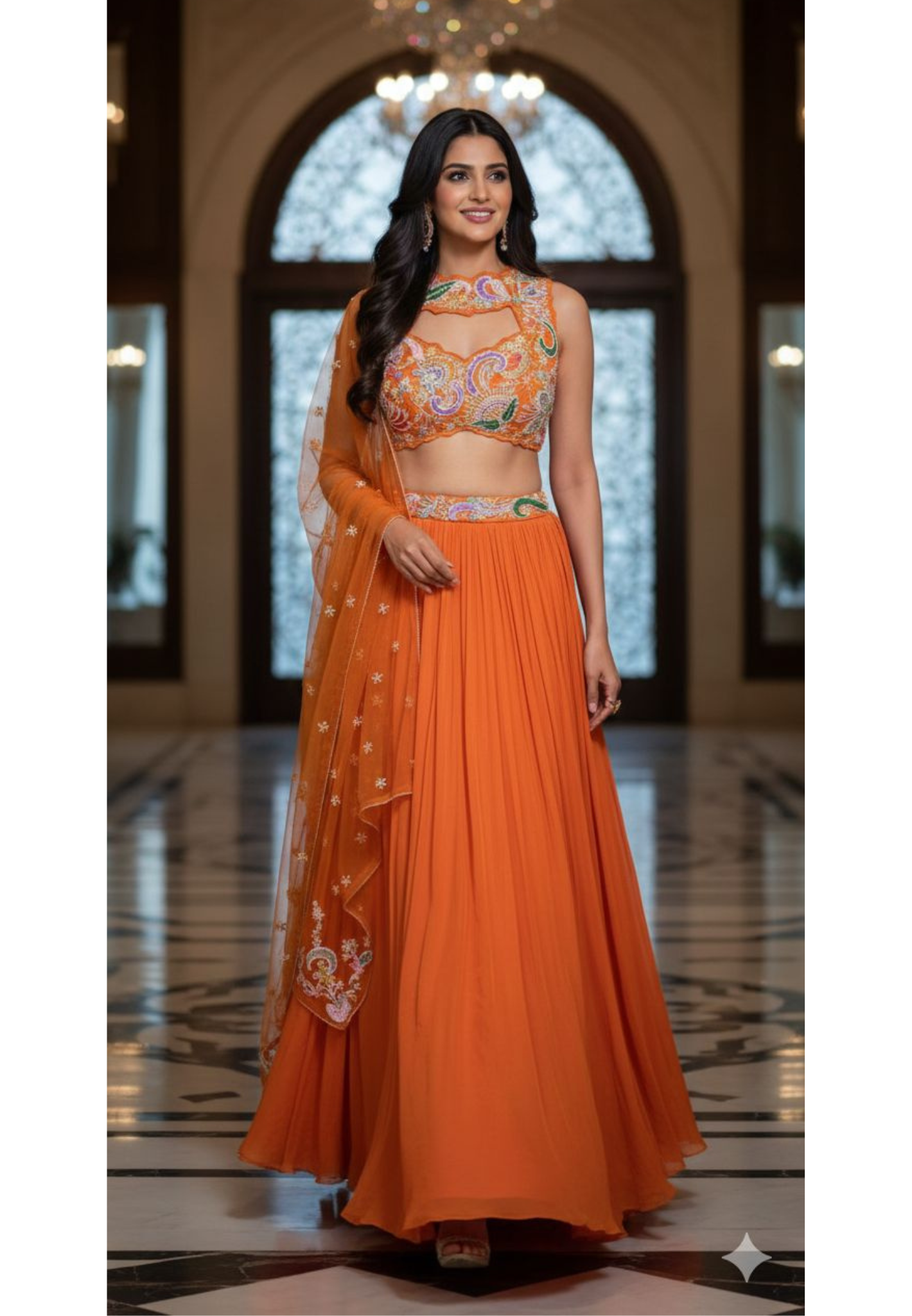 Very Bright Highlighted Handwork Crop-Top With Tasseled Cane-Cane Skirt- 13027 (Dispatching After 45 Days On Orders)