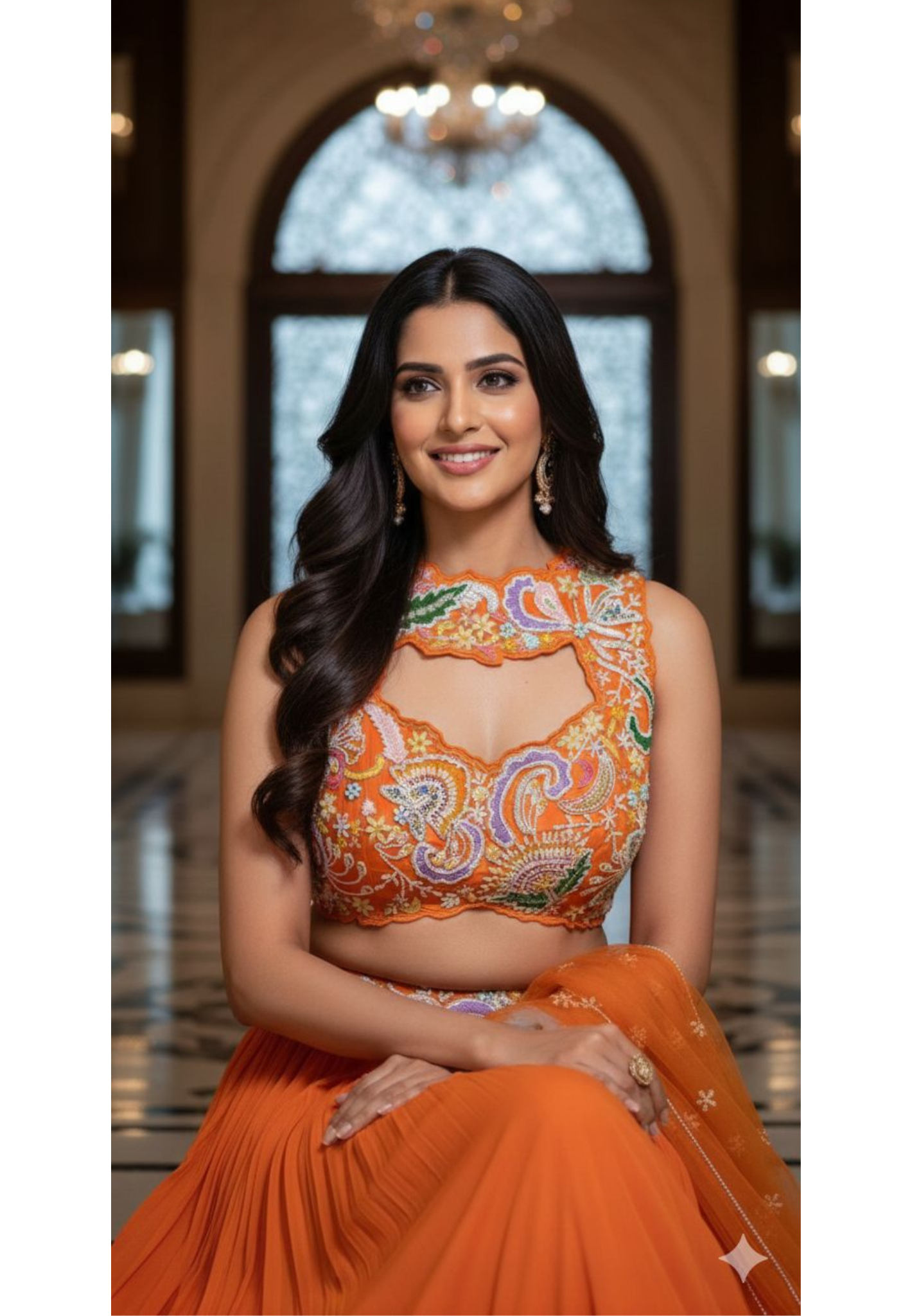 Very Bright Highlighted Handwork Crop-Top With Tasseled Cane-Cane Skirt- 13027 (Dispatching After 45 Days On Orders)