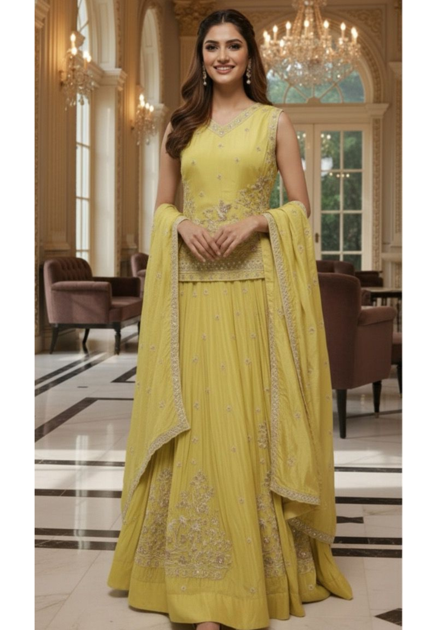 Premium Sunshine Yellow Silk Lehenga Set with Intricate Zari Thread Embroidery and Matching Dupatta-12556 Dry Wash