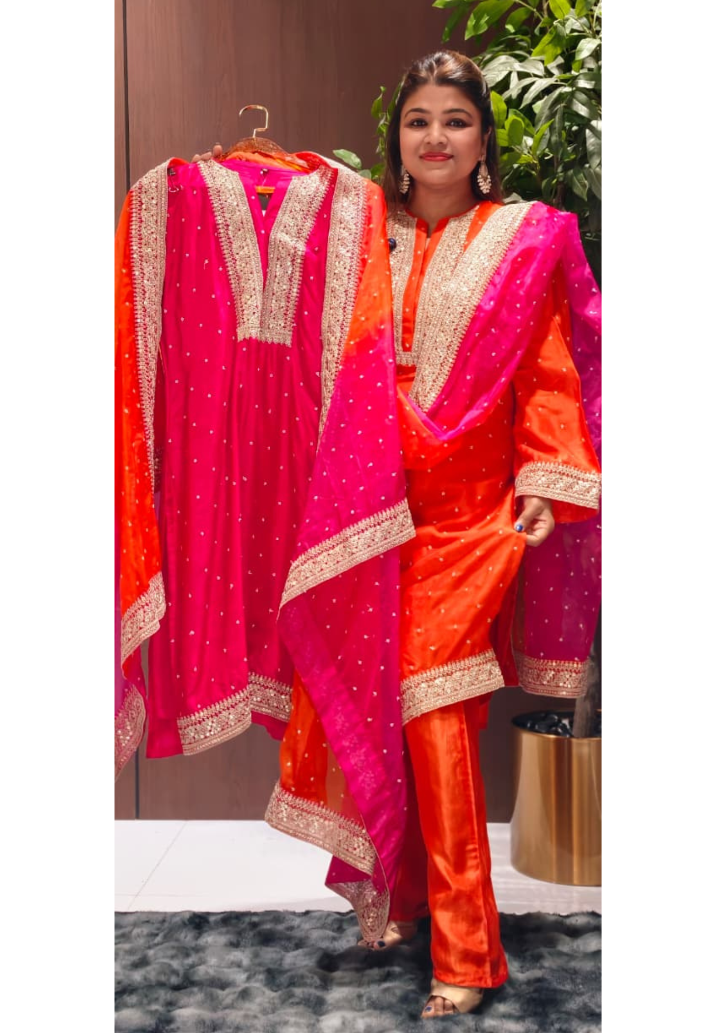 Zarina Work Fuschia Grace Vibrant Festive Full Suit Set With Dupatta In Russian Silk Fabric-14075 RB126