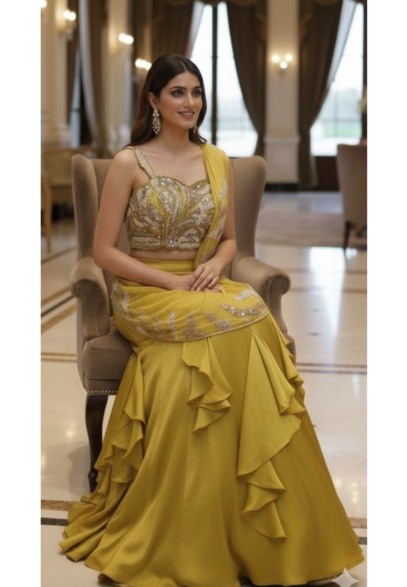 Designer Ruffle Lehenga Set with Heavy Hand-Embroidered Sequin & Cut-dana Blouse and Matching Embellished Attached Dupatta (Cane-Cane Inside) DRYWASH-12605 (DISPATCHING AFTER 30 DAYS ON ORDERS)