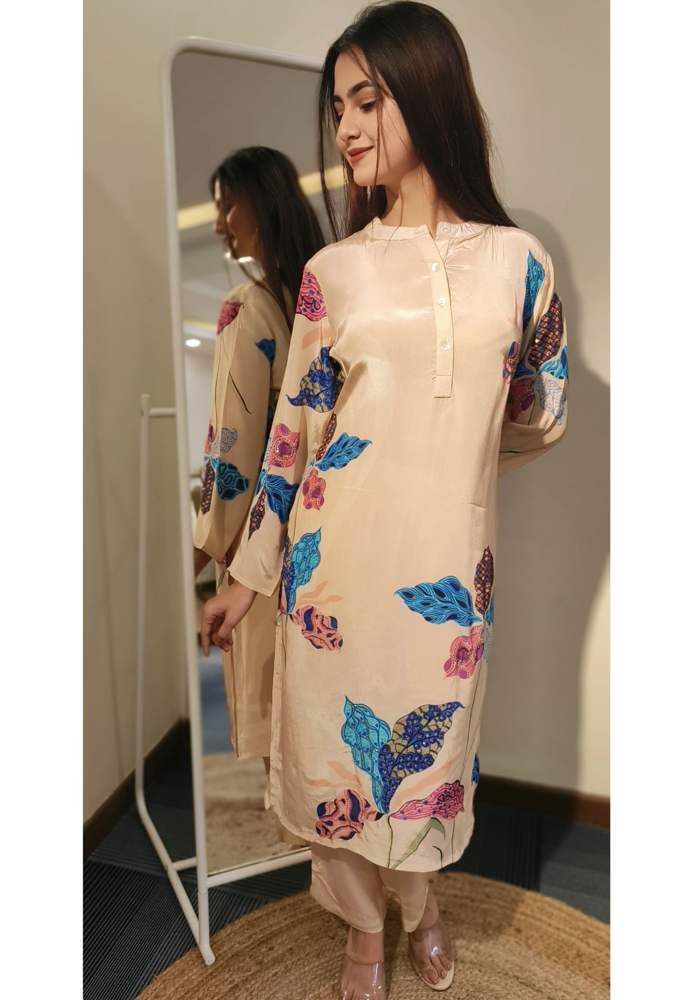 Beautiful print crape round neck kurta pant set of-2 DRY WASH-04458