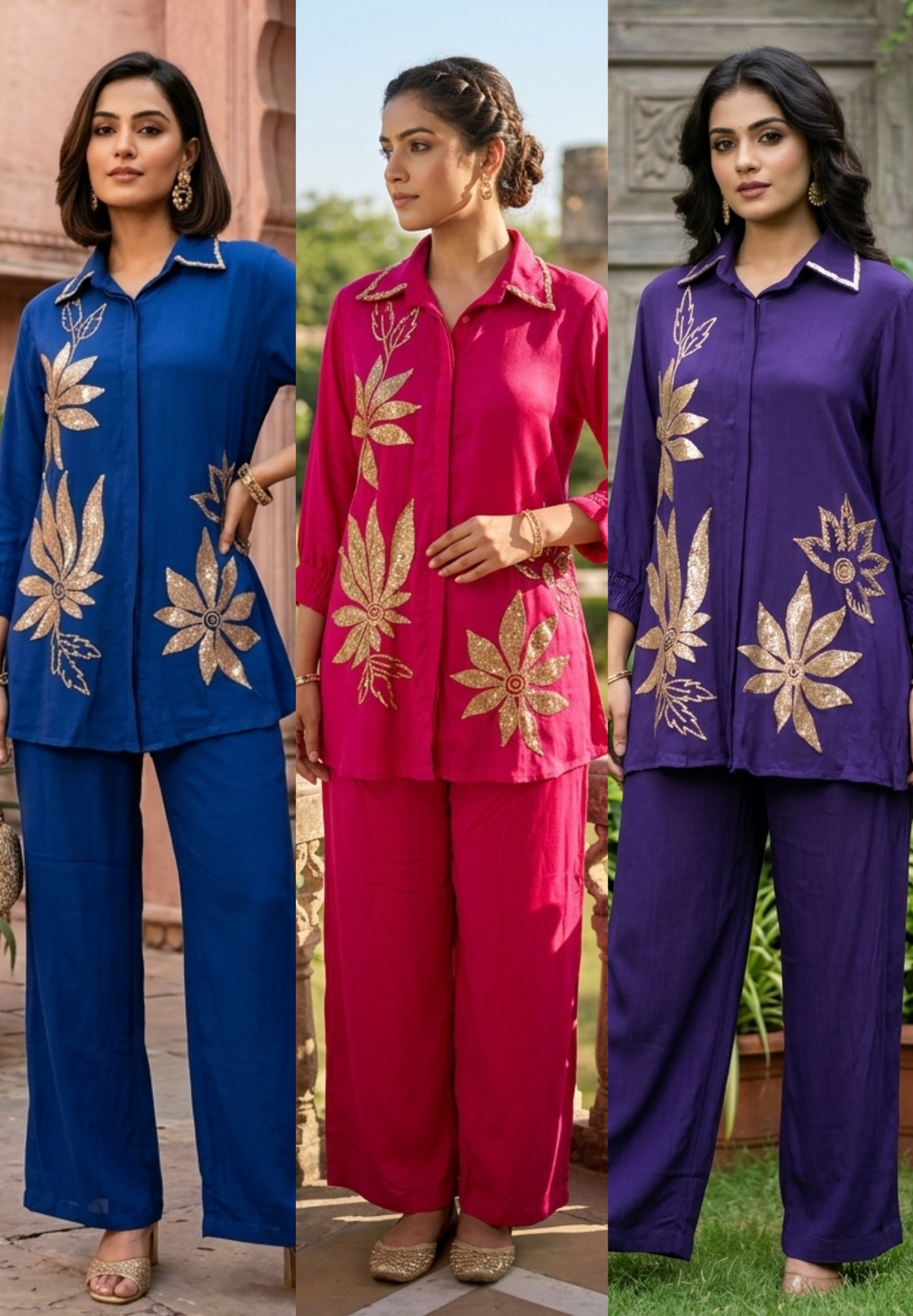 Designer Sequence Leaf Inspired Embroidered Chinon Stylish Co-Ord Set- 16753