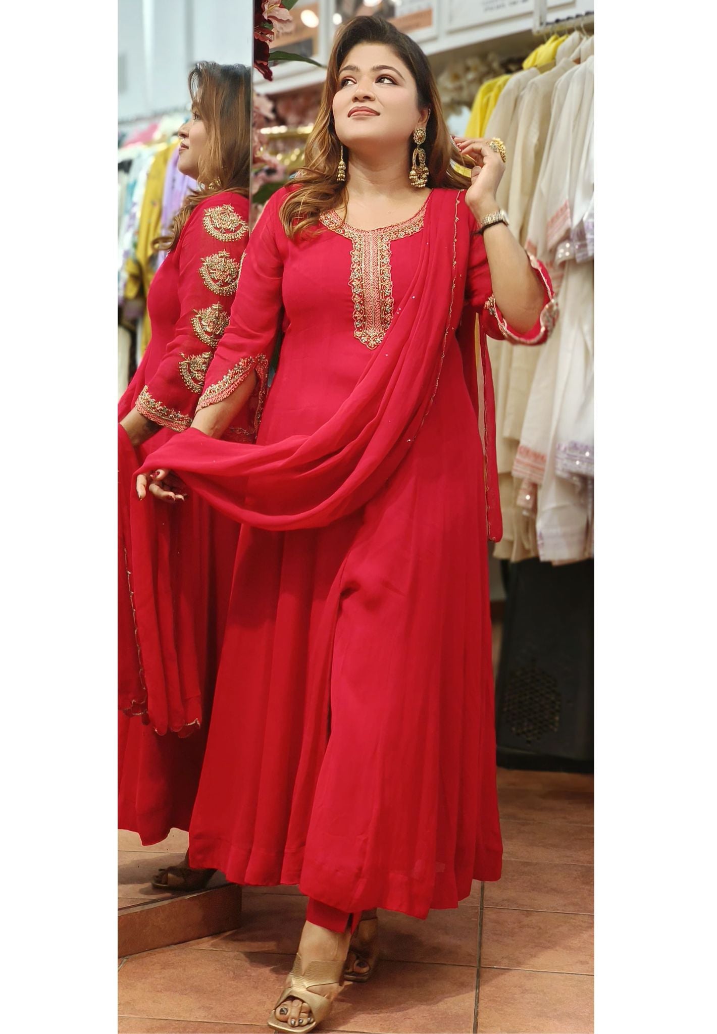 Beautiful Embroidery Anarkali With Front Slit Dupatta And Bottom DRYWASH-05596-06405