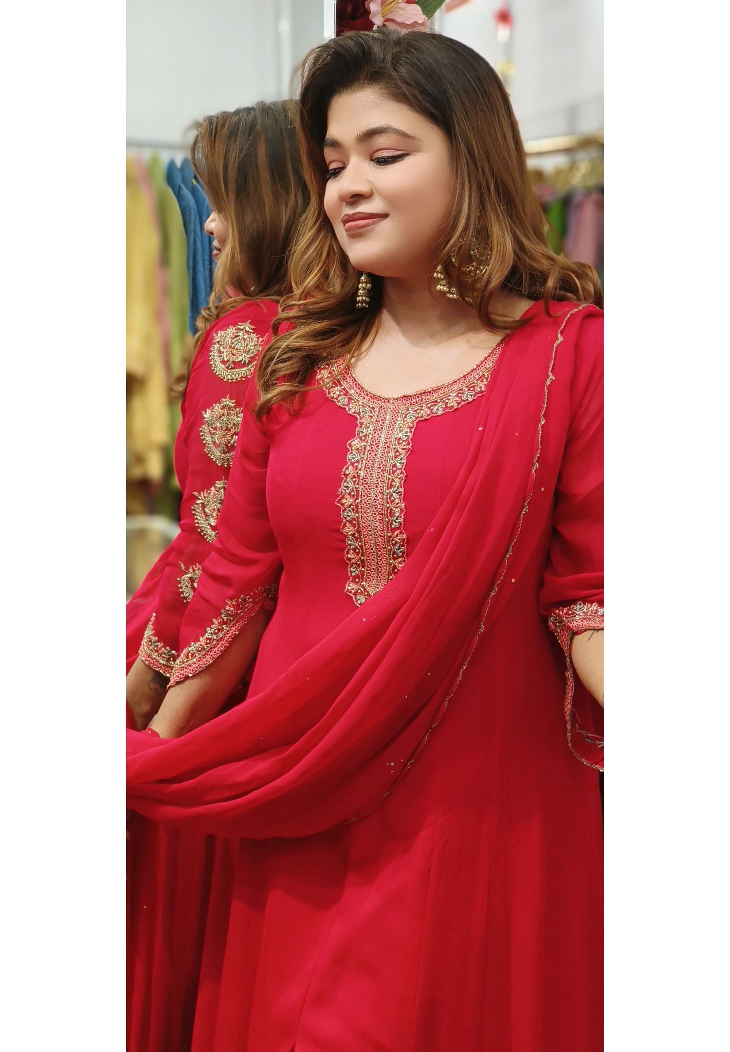 Beautiful Embroidery Anarkali With Front Slit Dupatta And Bottom DRYWASH-05596-06405