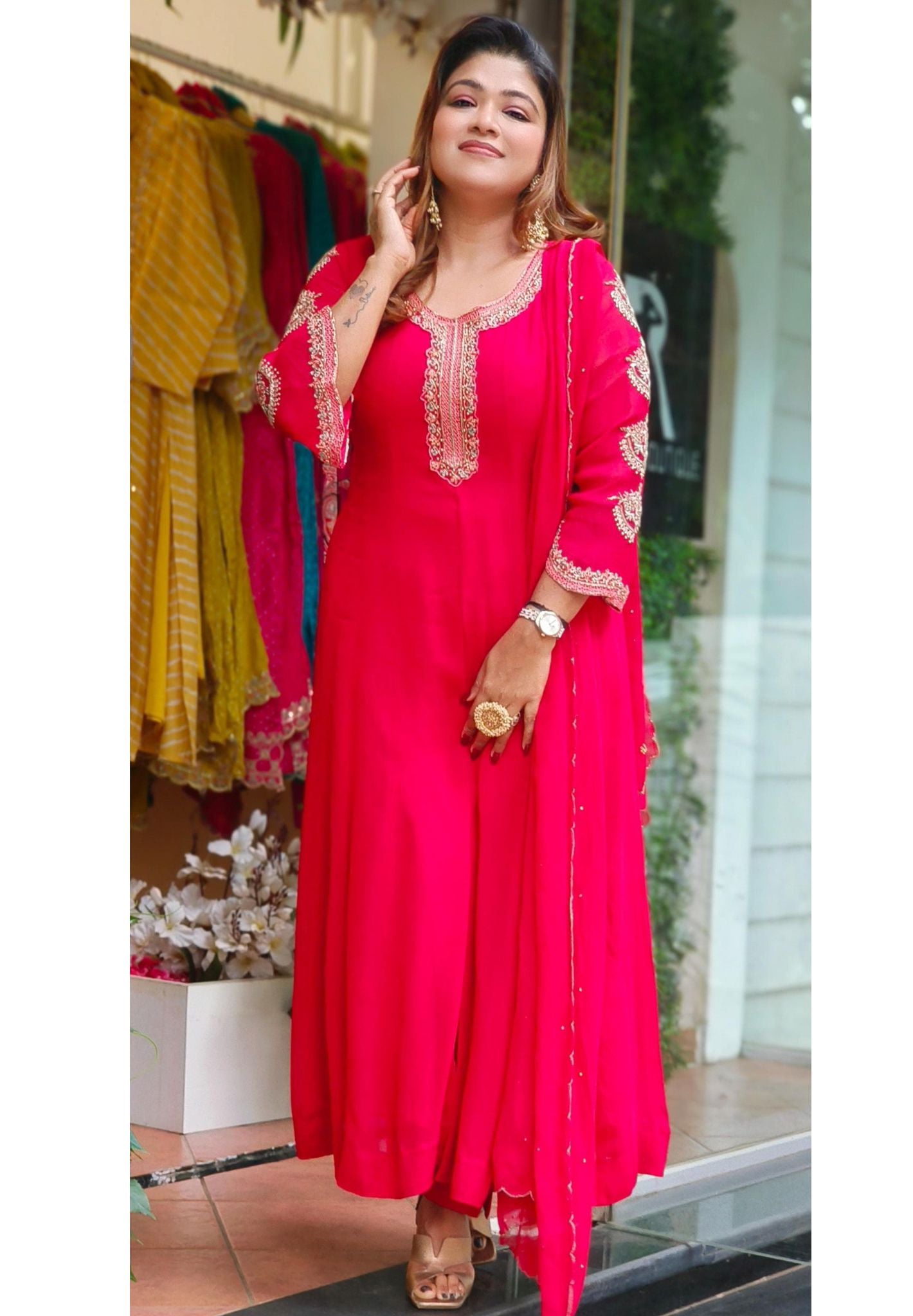 Beautiful Embroidery Anarkali With Front Slit Dupatta And Bottom DRYWASH-05596-06405