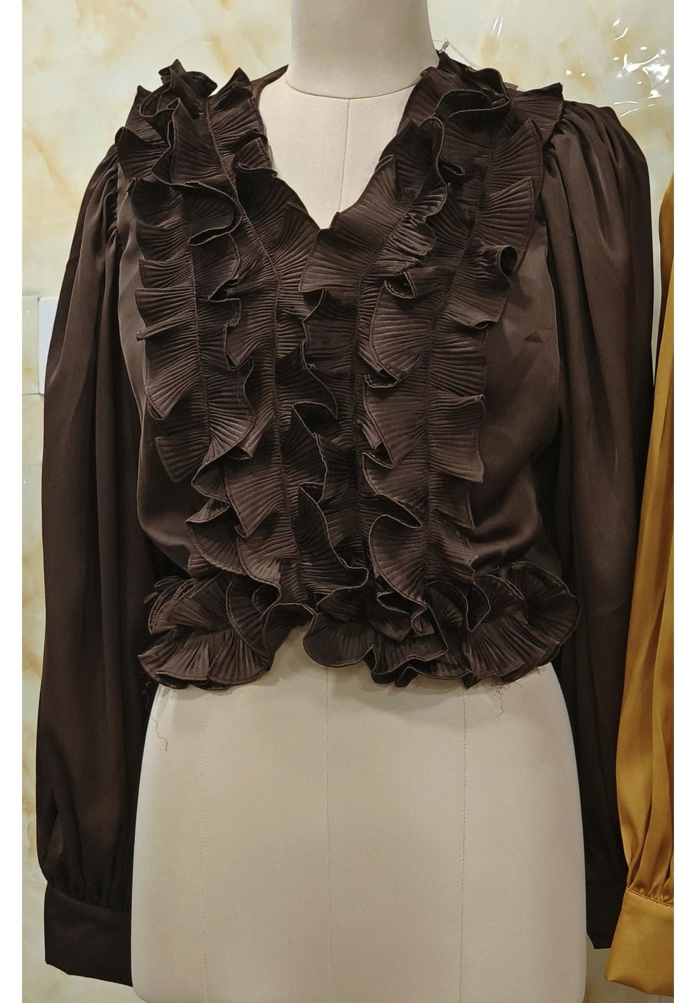 Victorian Cascade Ruffle V-Neck Top-