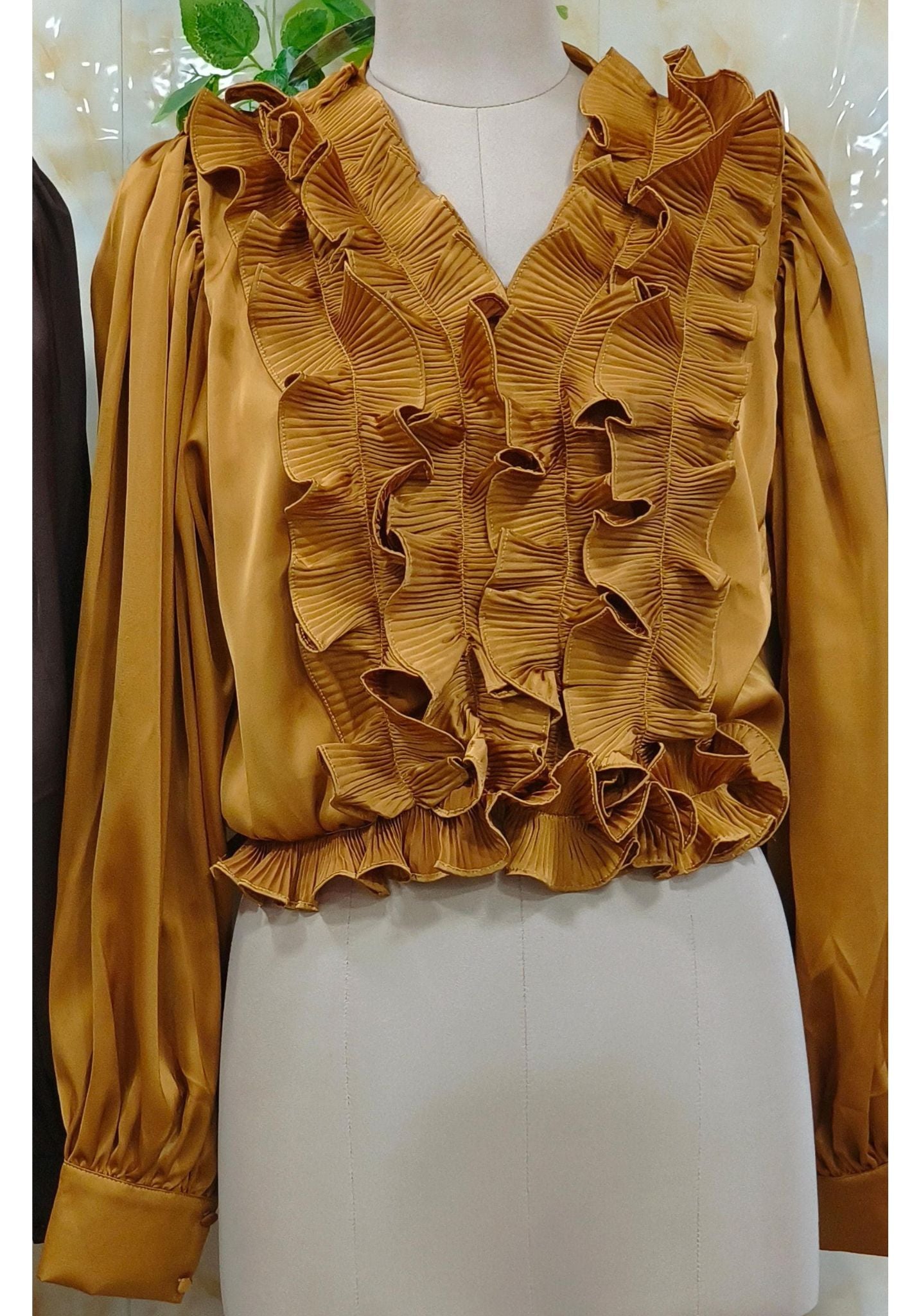 Victorian Cascade Ruffle V-Neck Top-