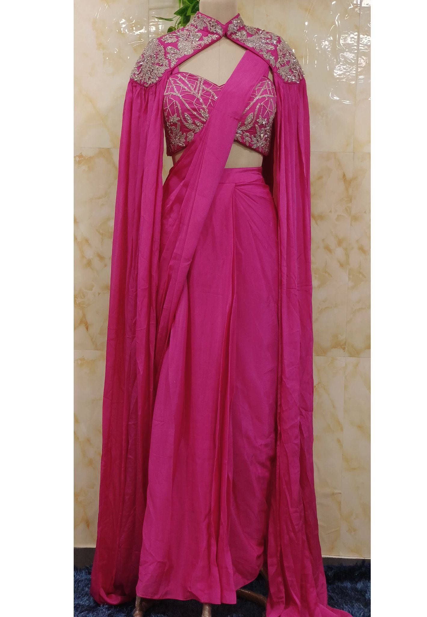 Heavy Cape Cutdana Embroidery Top With Skirt Drape Style DRY WASH-DRY WASH-ONLY ON ORDERS DISPATCHING AFTER 30 DAYS