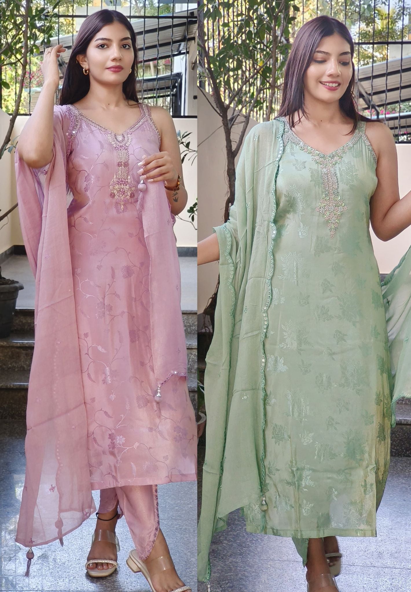 Radiant Tissue Zardosi Embroidered Neckline With Tulip Pant And Dupatta and separate Slevees-08801-08678-08800-08802-08803