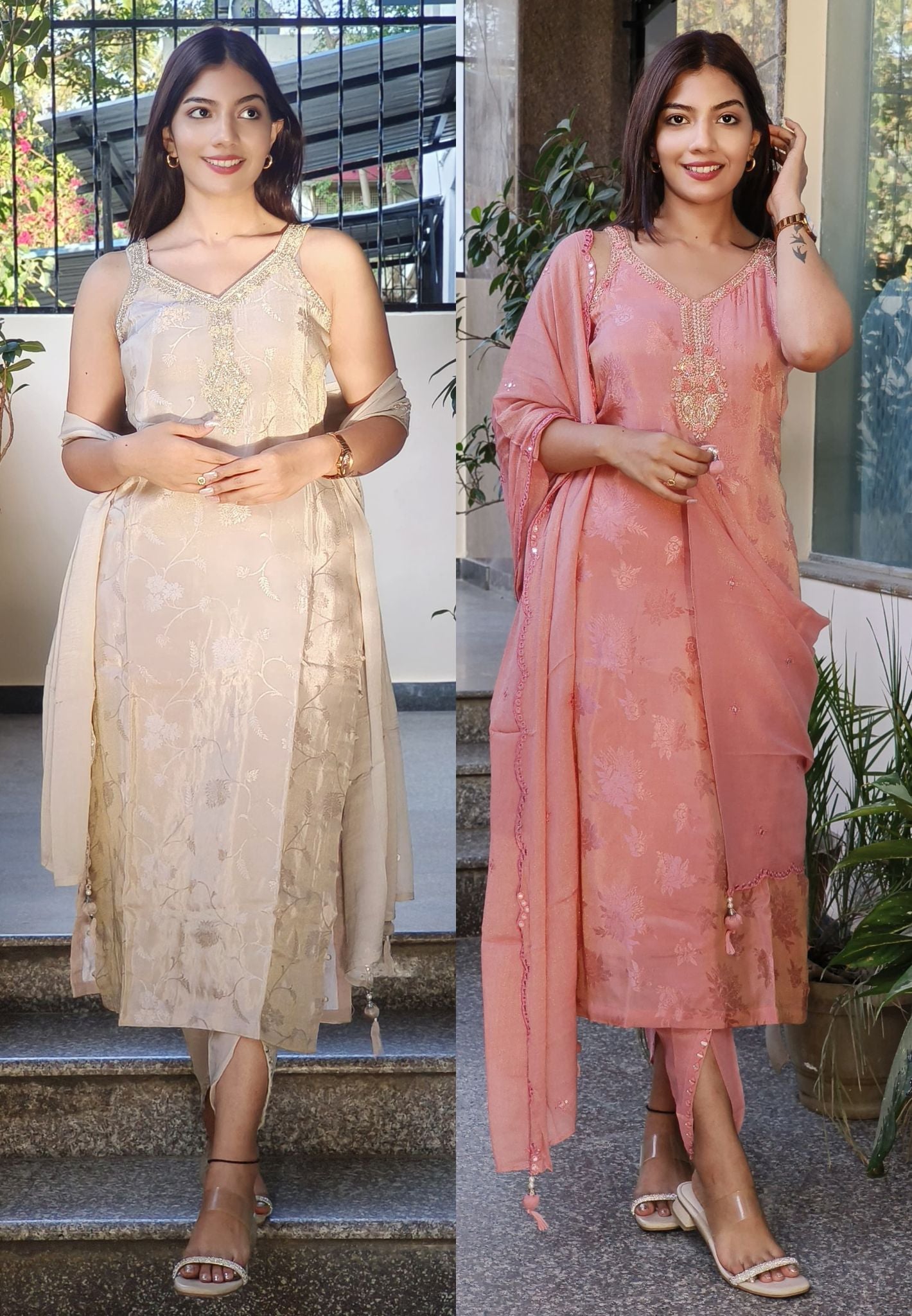 Radiant Tissue Zardosi Embroidered Neckline With Tulip Pant And Dupatta and separate Slevees-08801-08678-08800-08802-08803