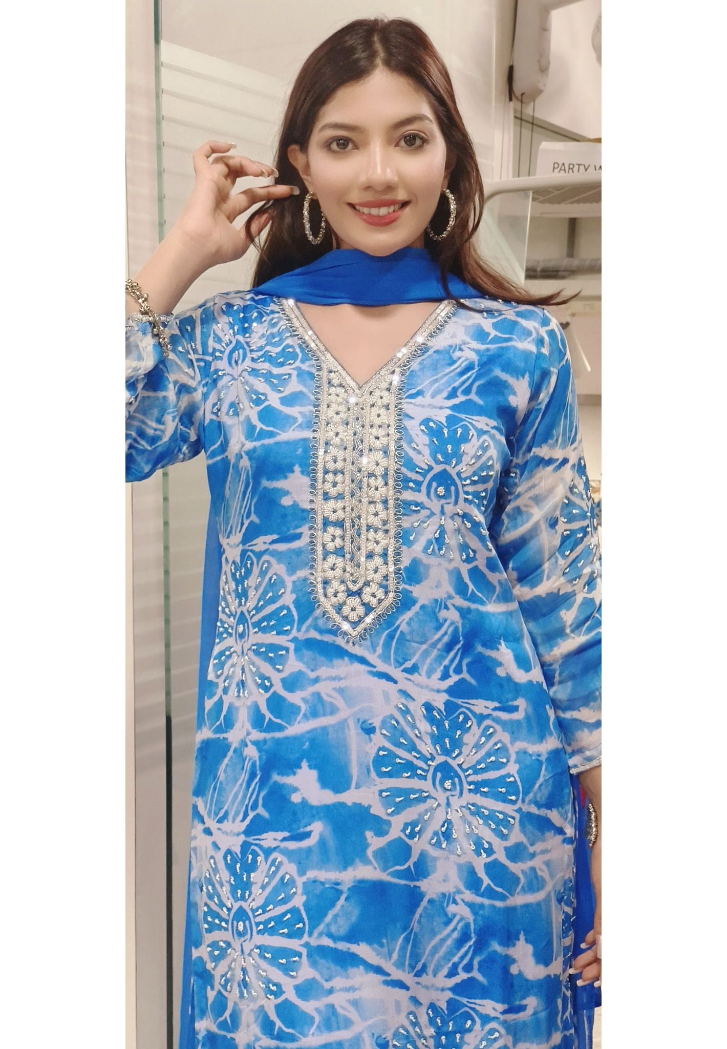 Beautiful Floral Printed Neck Embroidery Sharara Full Suit Sets-08876-08877