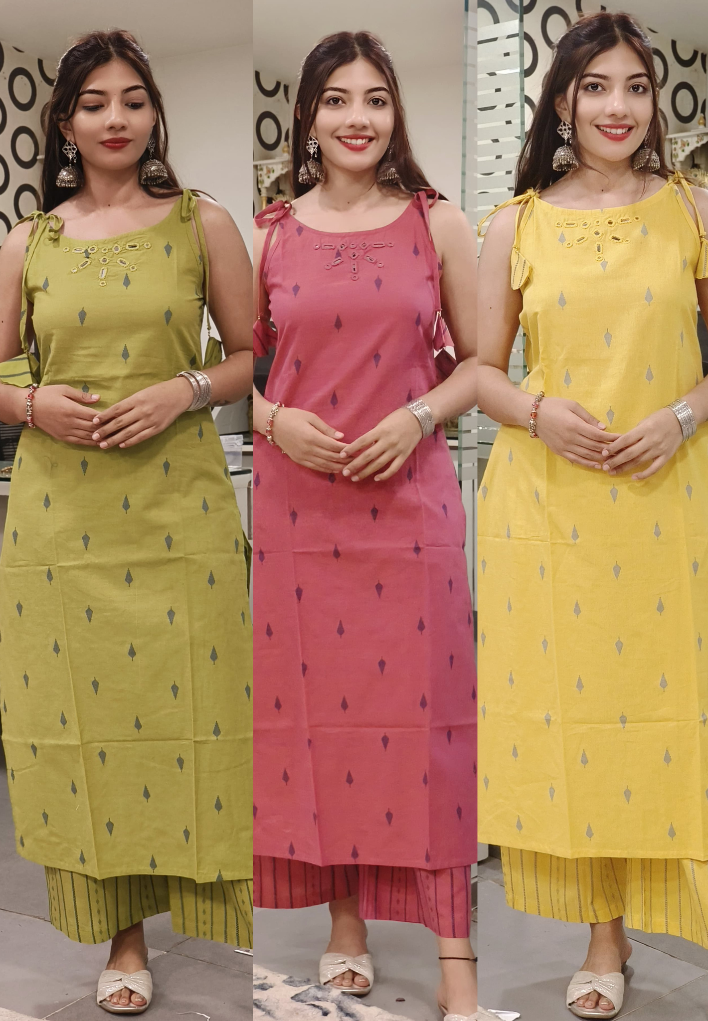 Chic Comfort Tie-Knot Cotton Straight Cut Kurta with Flowing Palazzo-09131,09132,09133