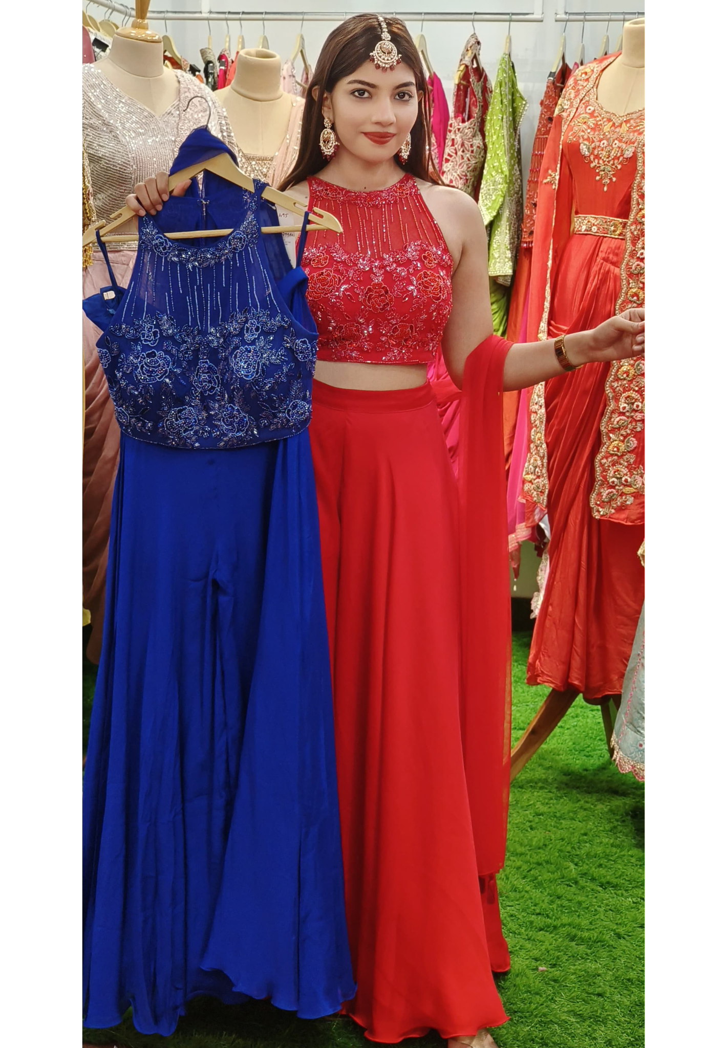 Ethereal Glamour: Exquisite Embellished Halter Neck Gown Set for Luxe Celebrations