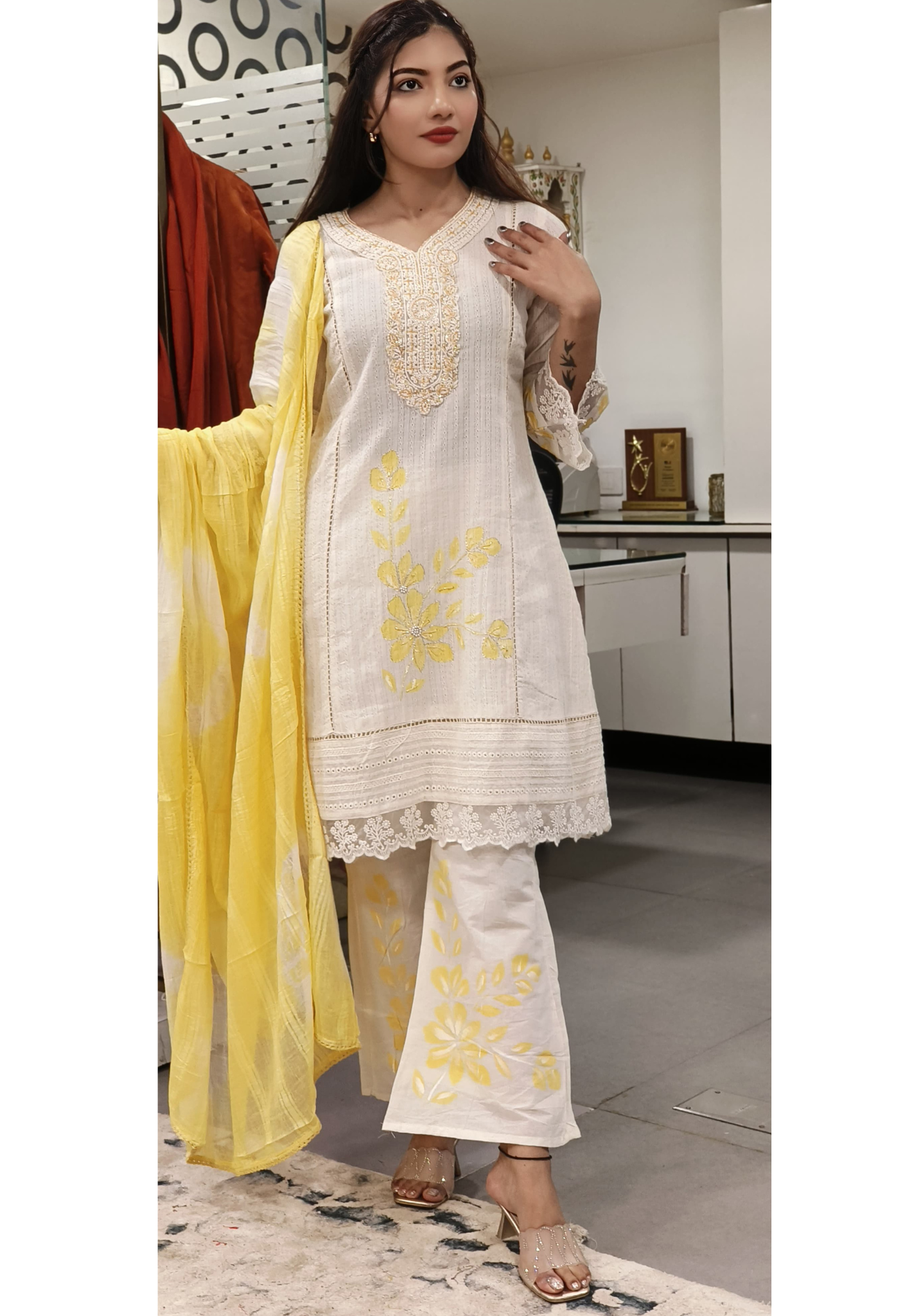 Cotton Embroidered Pakistani Style Full Short Kurta Set With Dupatta -9544/9543/9542