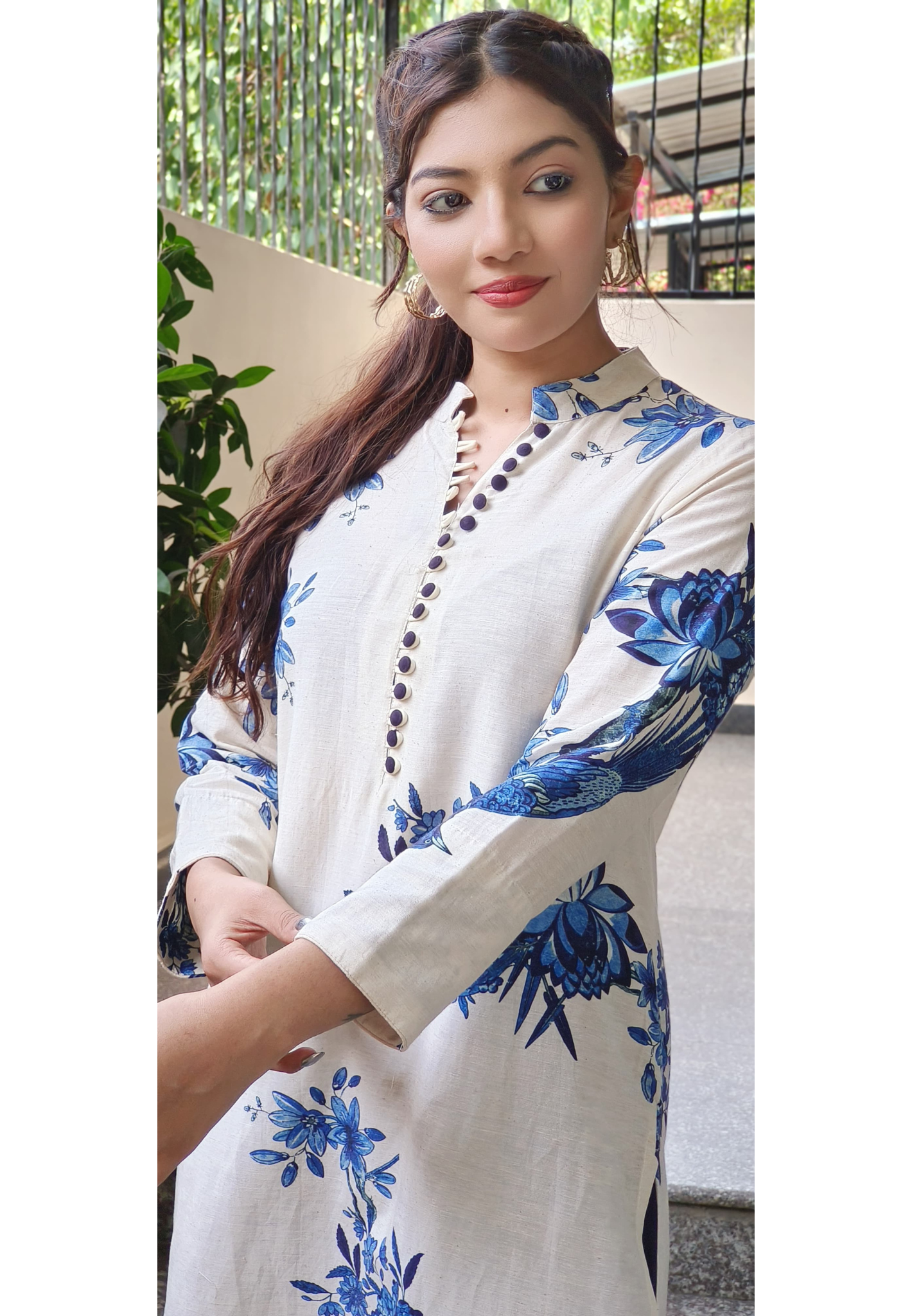 Casual Wear Linen Cotton Floral Print Kurta With Loose Printed Palazzo