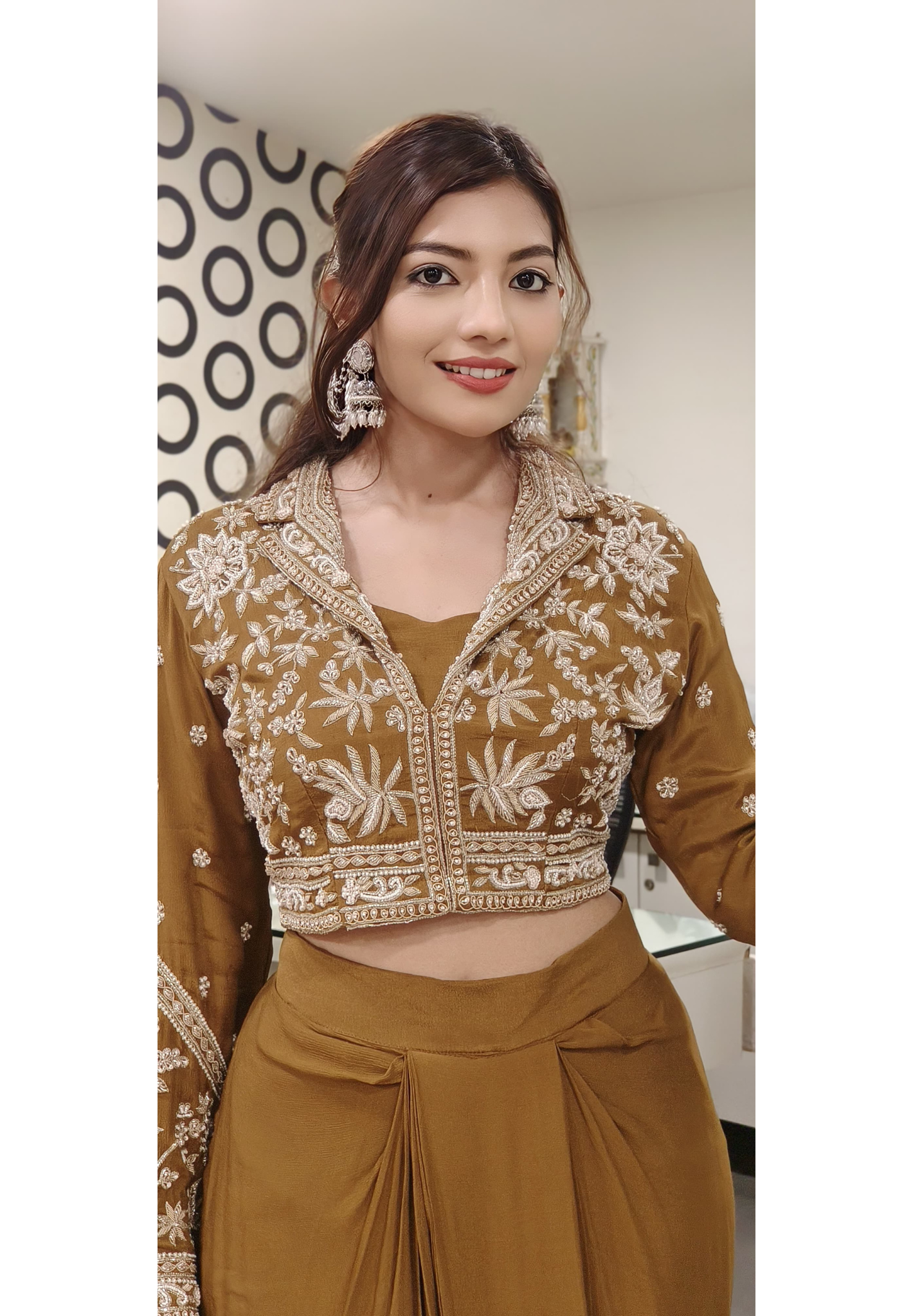 Heavy Pearl Cut Dana Embroidered Indo Western Wear Short Buster With Draped Skirt And Embroidered Jacket 09649,09650
