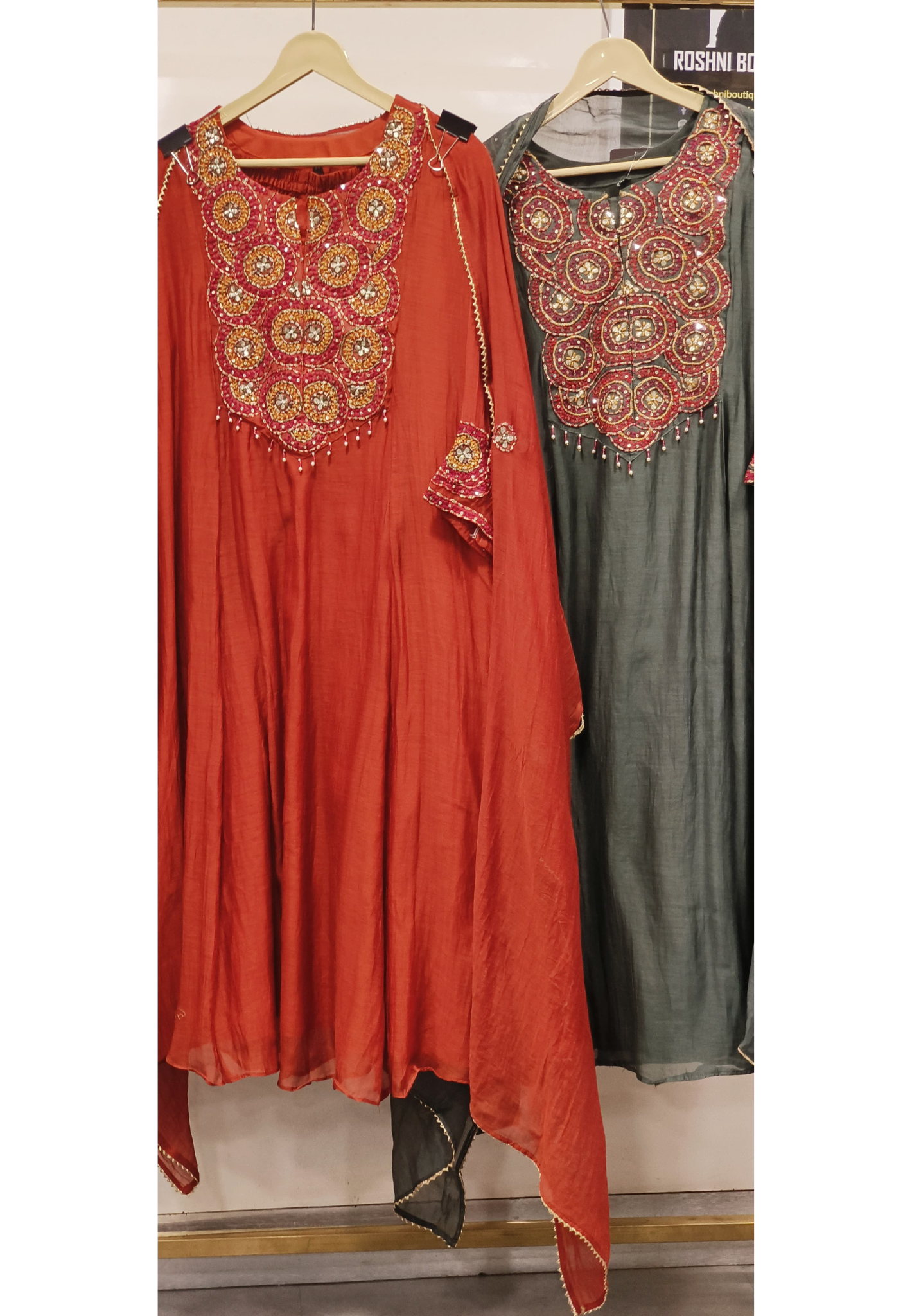 Mul Chanderi Multicolored Thread Embroidered Party Aline Kurta with Bottom and Dupatta 09631