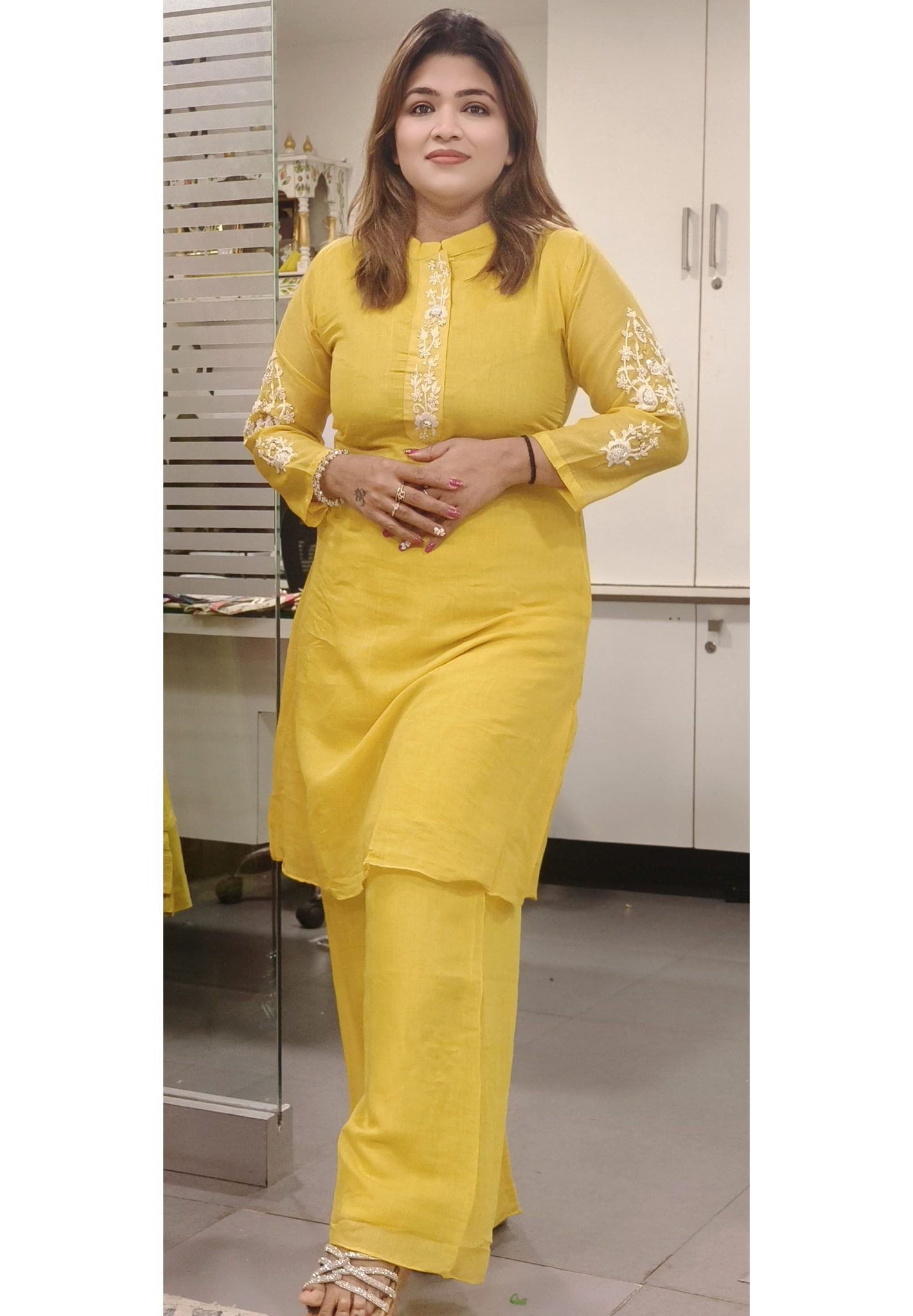 Embroidered Neck Mul Chanderi Cords Set With Pockets Lean Fit- 09887, 09886