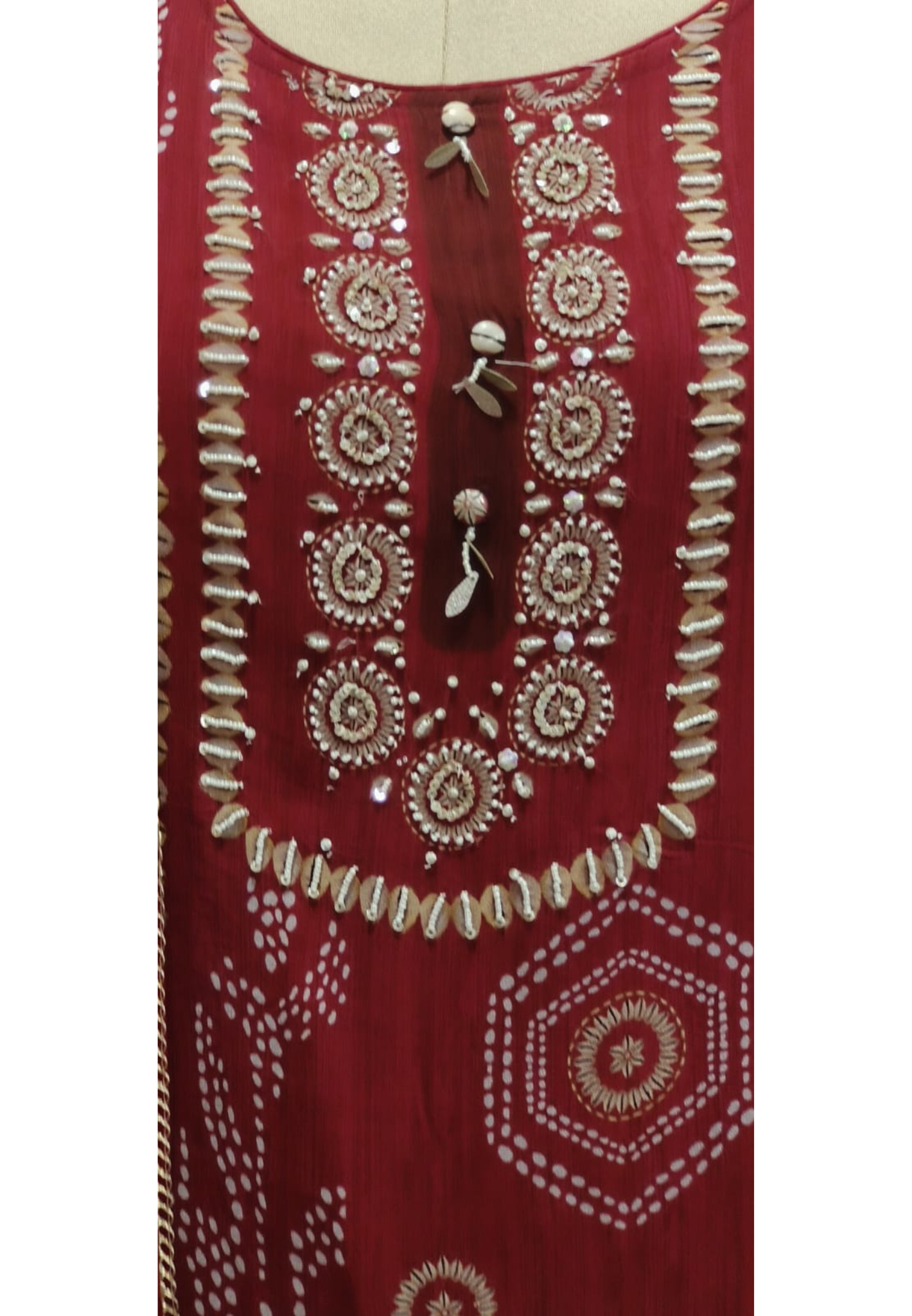 Tiny Pearl & Shell Work Anarkali Full Suit With Dupatta
