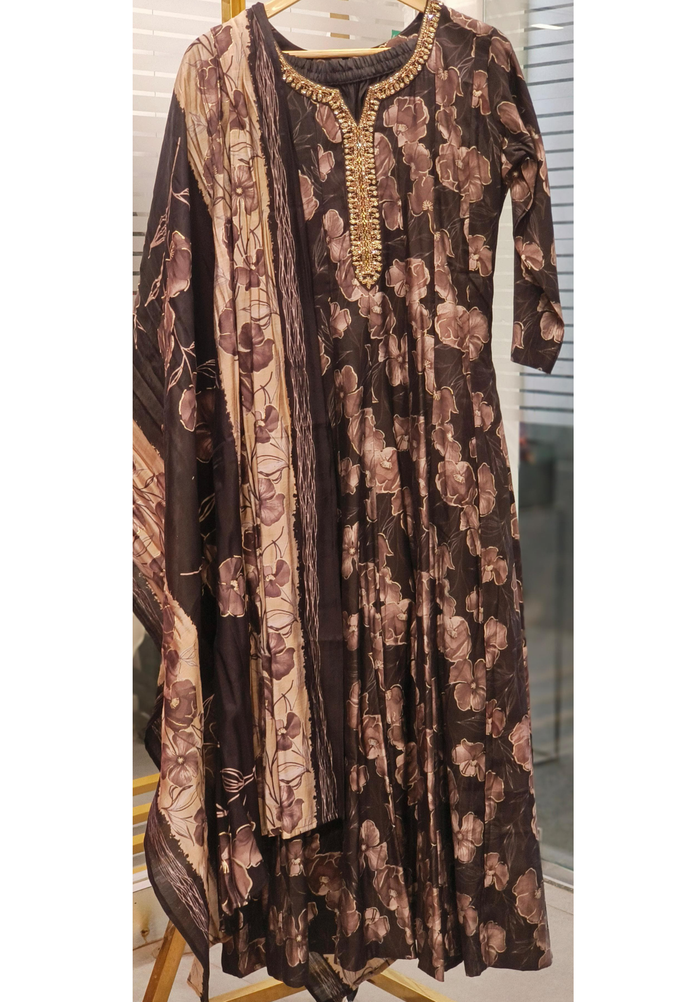 Floral Printed Beautiful Chinon Anarkali Full Suit With Dupatta