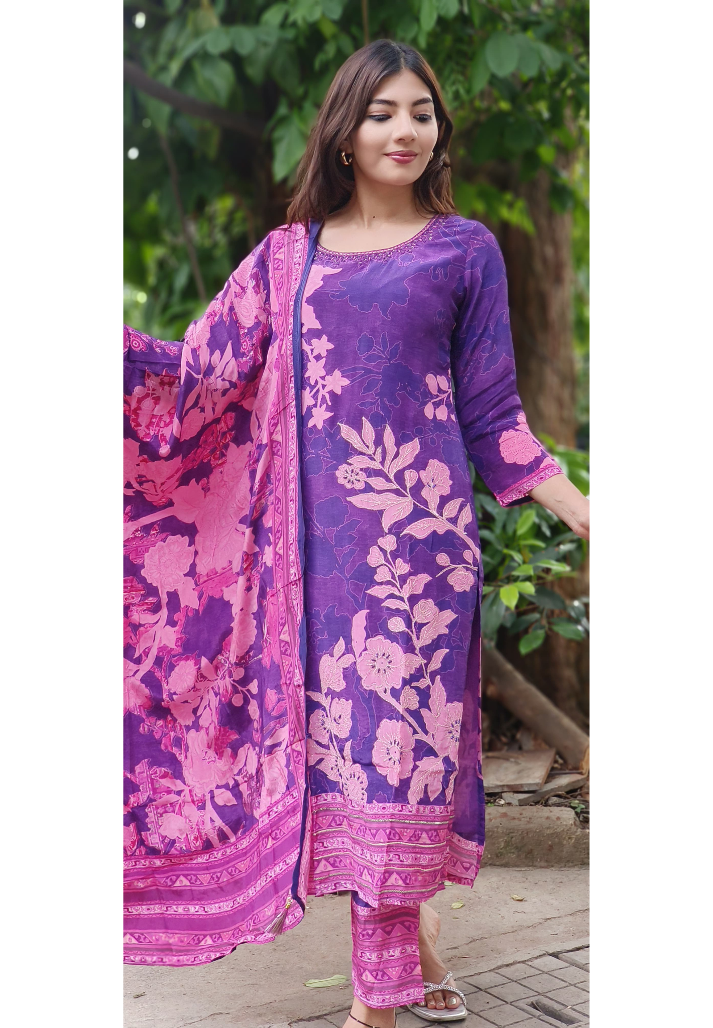 Digital Floral Print Kurta Pant With Dupatta In Crepe Fabric (Lean Fit)-010040 (DISPATCHING WILL BE DEALYED BY A WEEK)