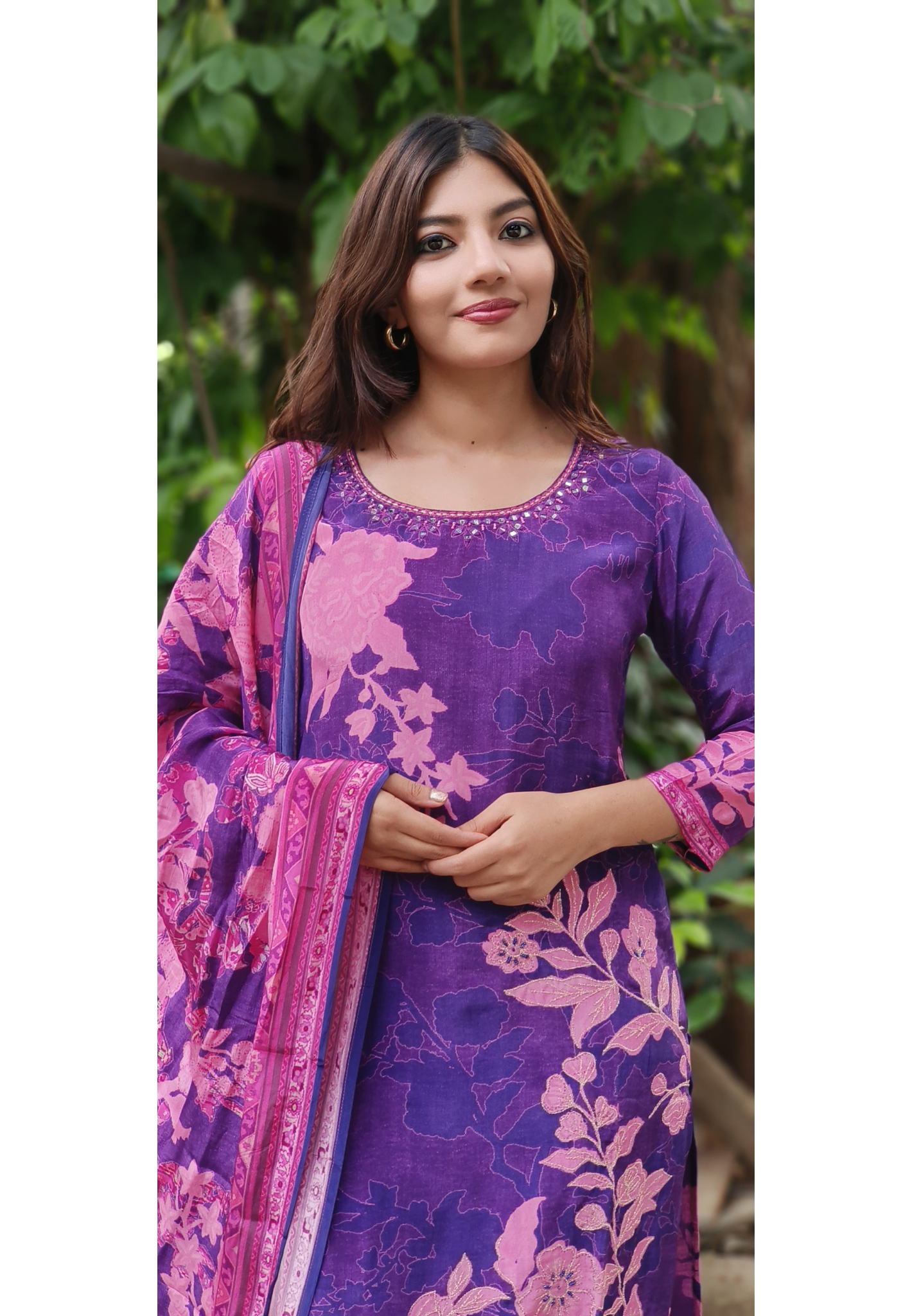 Digital Floral Print Kurta Pant With Dupatta In Crepe Fabric (Lean Fit)-010040 (DISPATCHING WILL BE DEALYED BY A WEEK)